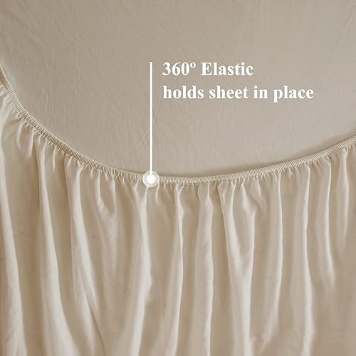 Miniatura 3 de VClife Sábana bajera ajustable suave tamaño individual de color beige liso bronceado con bolsillo profundo de 16 pulgadas de profundidad, sábana de
