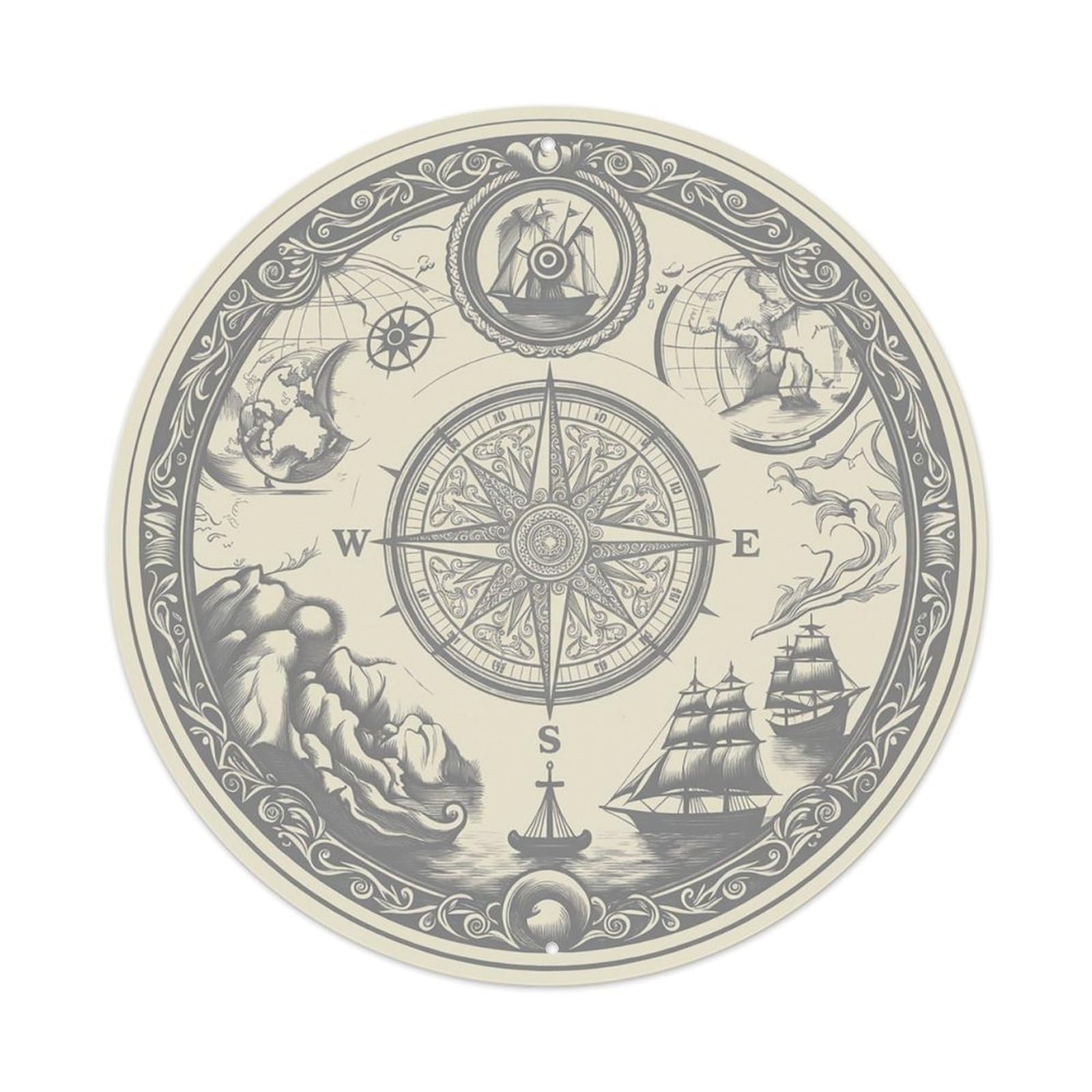Vintage Nautical Compass World Map Moonlight Legacy Metal Tin Sign