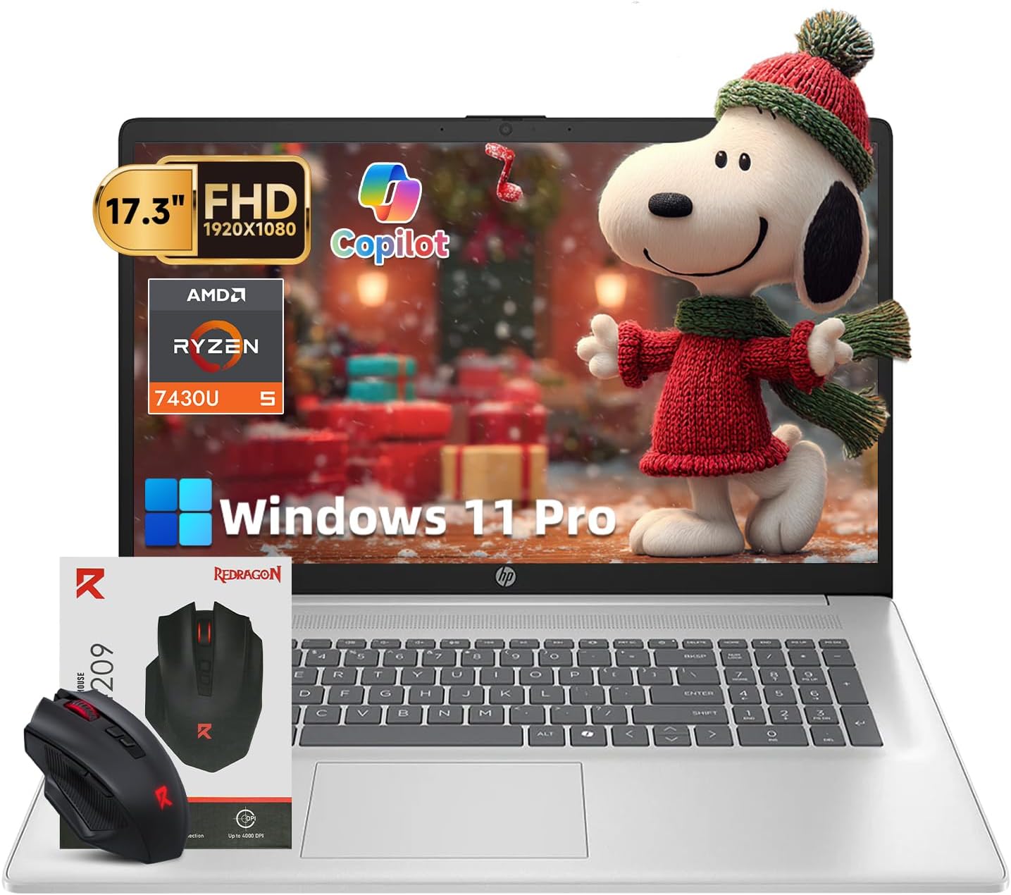 HP 17 inch laptops, AMD Ryzen 5 7430U(Beats i7-1165G7), 64GB RAM 2TB NVMe SSD Windows 11 Pro, 17.3" FHD IPS, Copilot AI, Numeric Keyboard, Type-c, Patented KB Kit