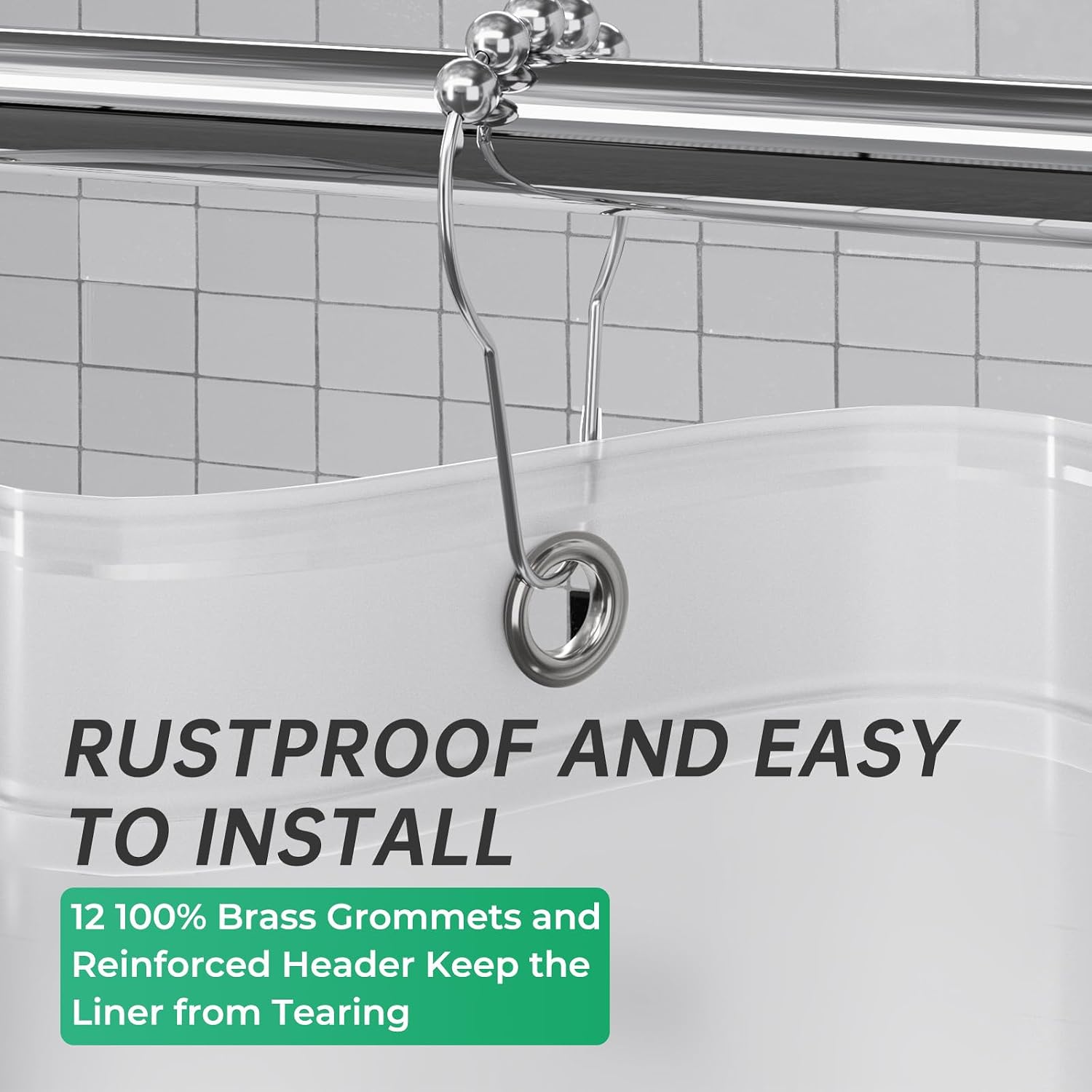  Plastic Small 36 x 72 Narrow Frosted , PEVA Cute Stall Shower Liner, Stand Up Shower Curtain Liners with 2 Clear Weights and 6 Grommet Holes thumbnail