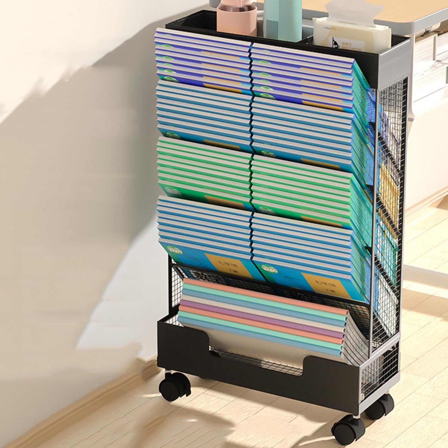 TUOYIBO Book Cart 6 Tier Metal Shelving Narrow Bookcase Mobile Bookcase Freestanding Storage Small Modern Bookshelf for Living Room, Bedroom and Office