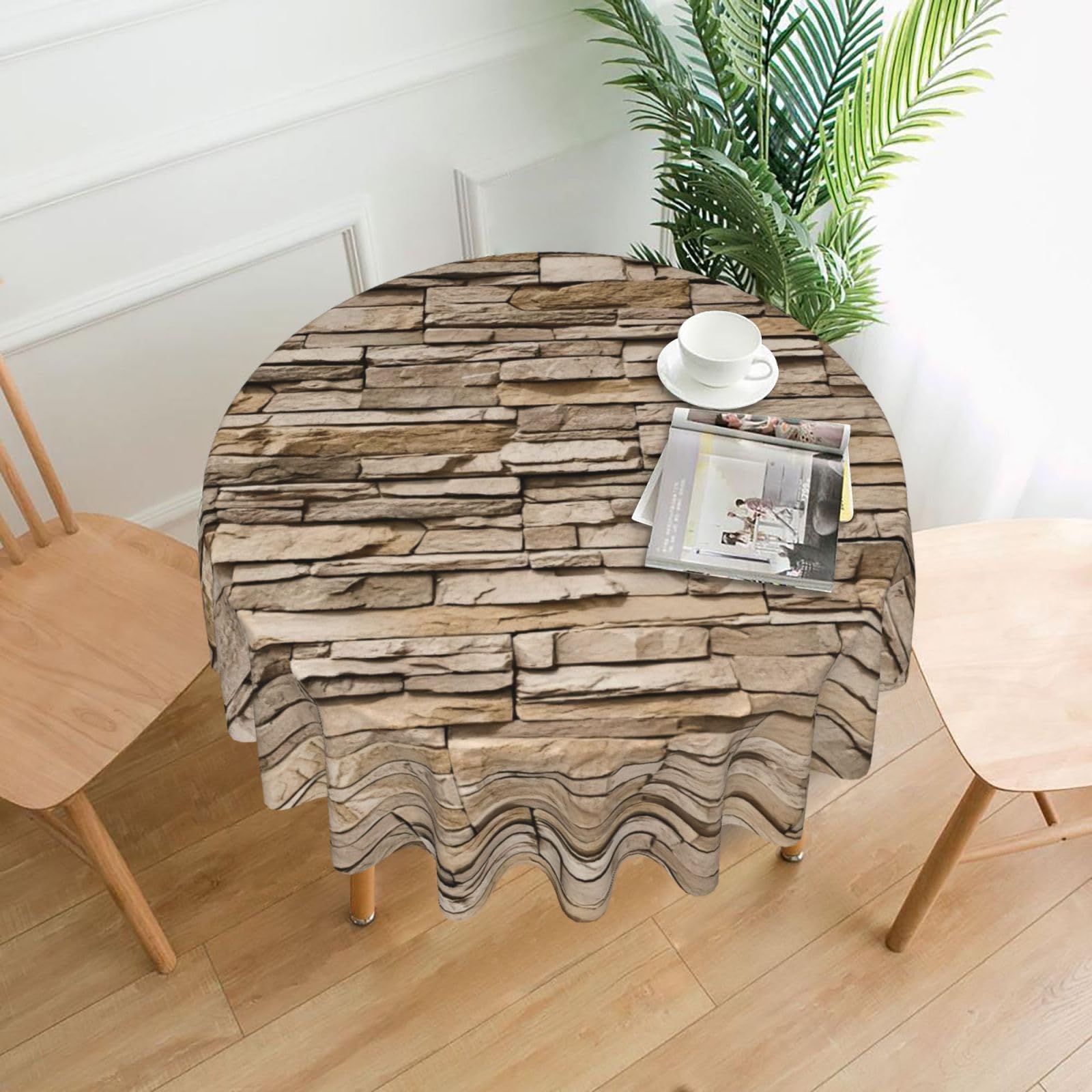 SDEGTHO Rustic Rocks Brick Wall Print Modern Retro Round Tablecloth 60in Polyester Fabric Cover for Party Dining Table Washable