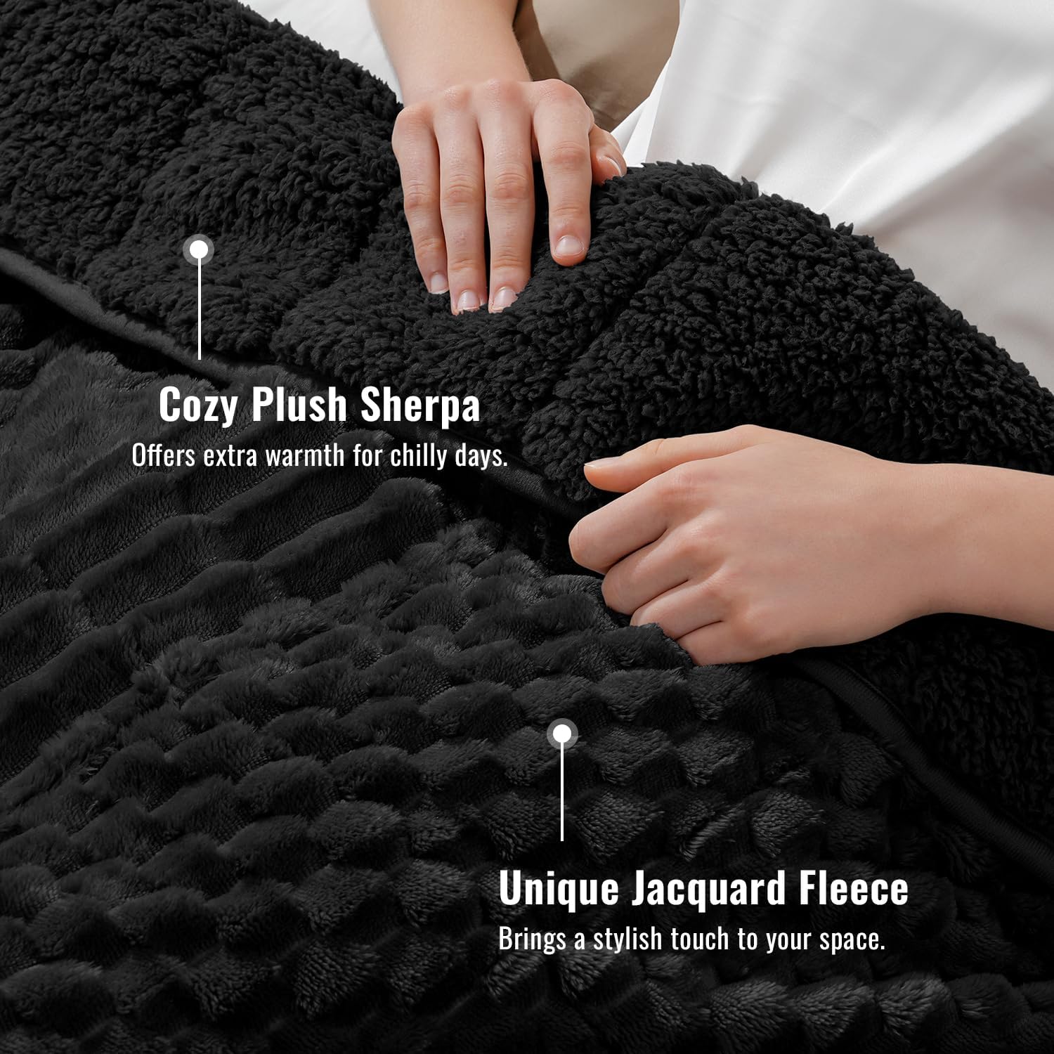 Uttermara Fleece Weighted Blanket for Adults Twin Size 15lbs, Soft Sherpa Weighted Blankets for Sleeping and Calming, Fuzzy Heavy Blanket for Bed and Couch, 48 x 72 Inches, Black - Image 2