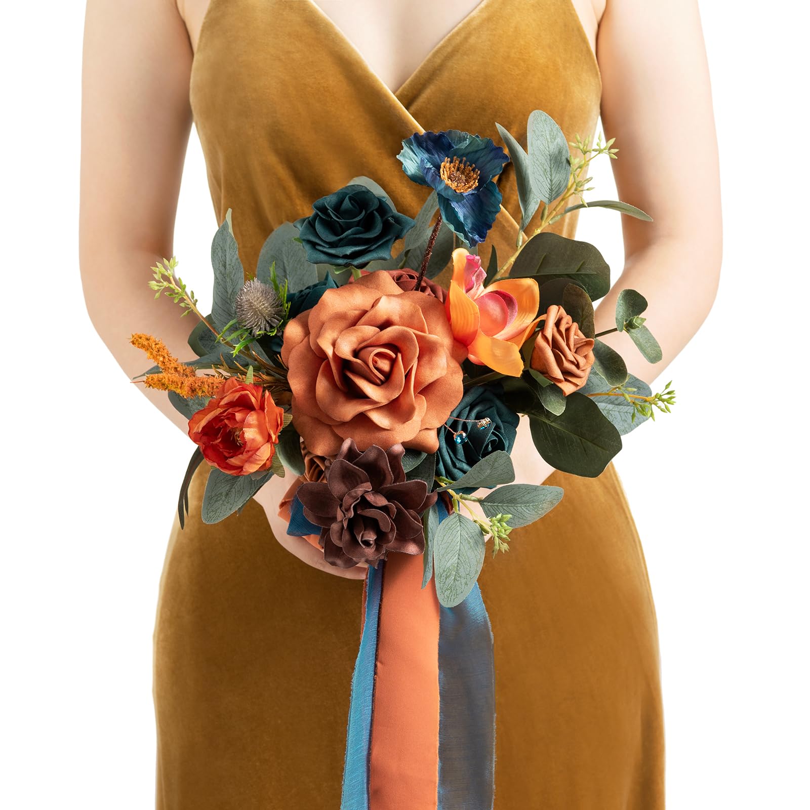 Ling's Moment künstliche Blumen rosa Brautjungfer Blumenstrauß, staubige Rose Hochzeit Blumensträuße für Brautjungfern, 7 Zoll Brautsträuße für Brautjungfern, Hochzeit, Zeremonie, Jubiläum, etc