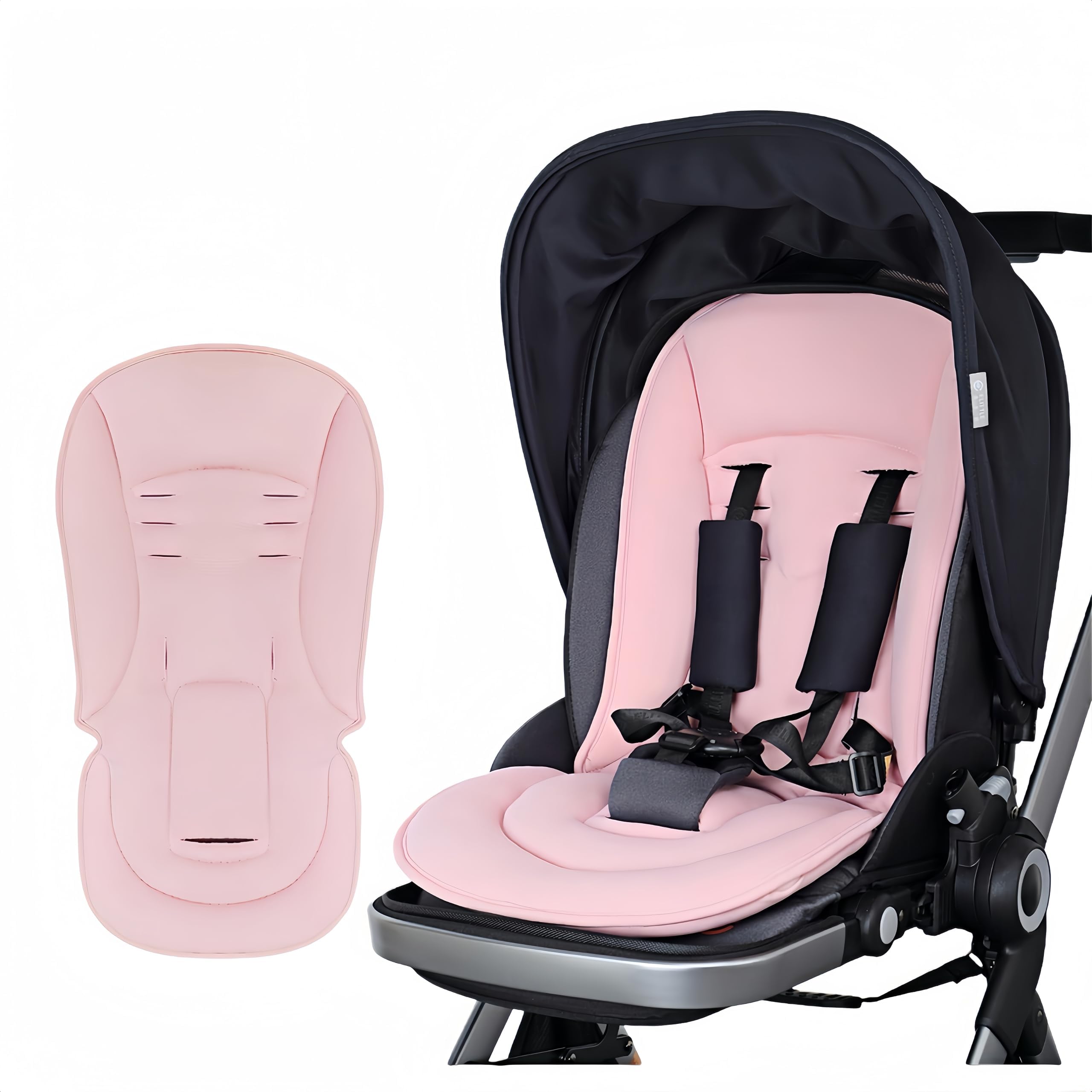 Buggy Sitzauflage aus Baumwolle, beidseitig verwendbar, universal für 99% Kinderwagen Modelle, atmungsaktiv & maschinenwaschbar, mit Rückenstütze (Pink)