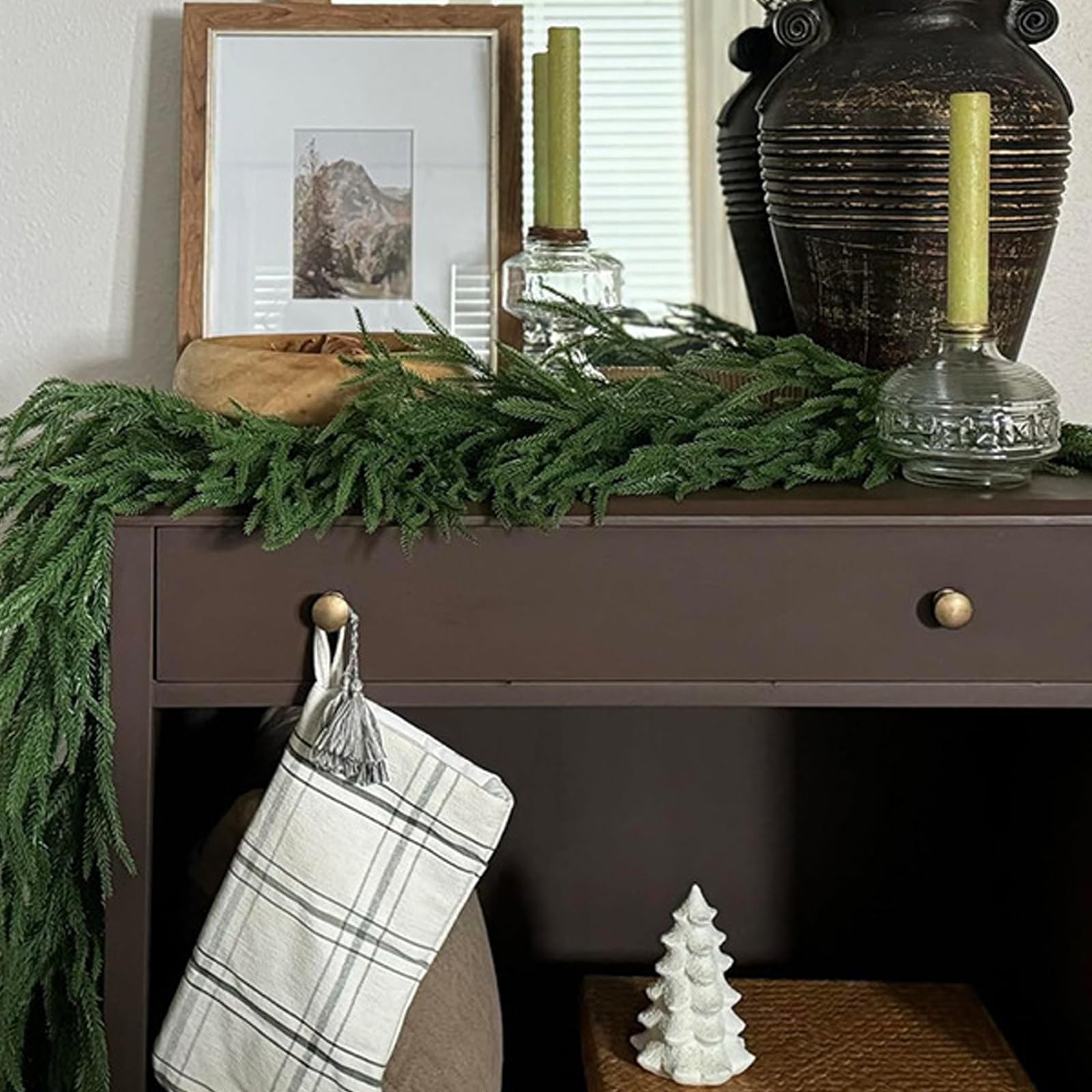 Guirnalda de flores de Navidad para colgar, corona de pino sintético, flexible, flexible, flexible, para decoración del hogar, decoración del hogar, guirnaldas artificiales colgantes