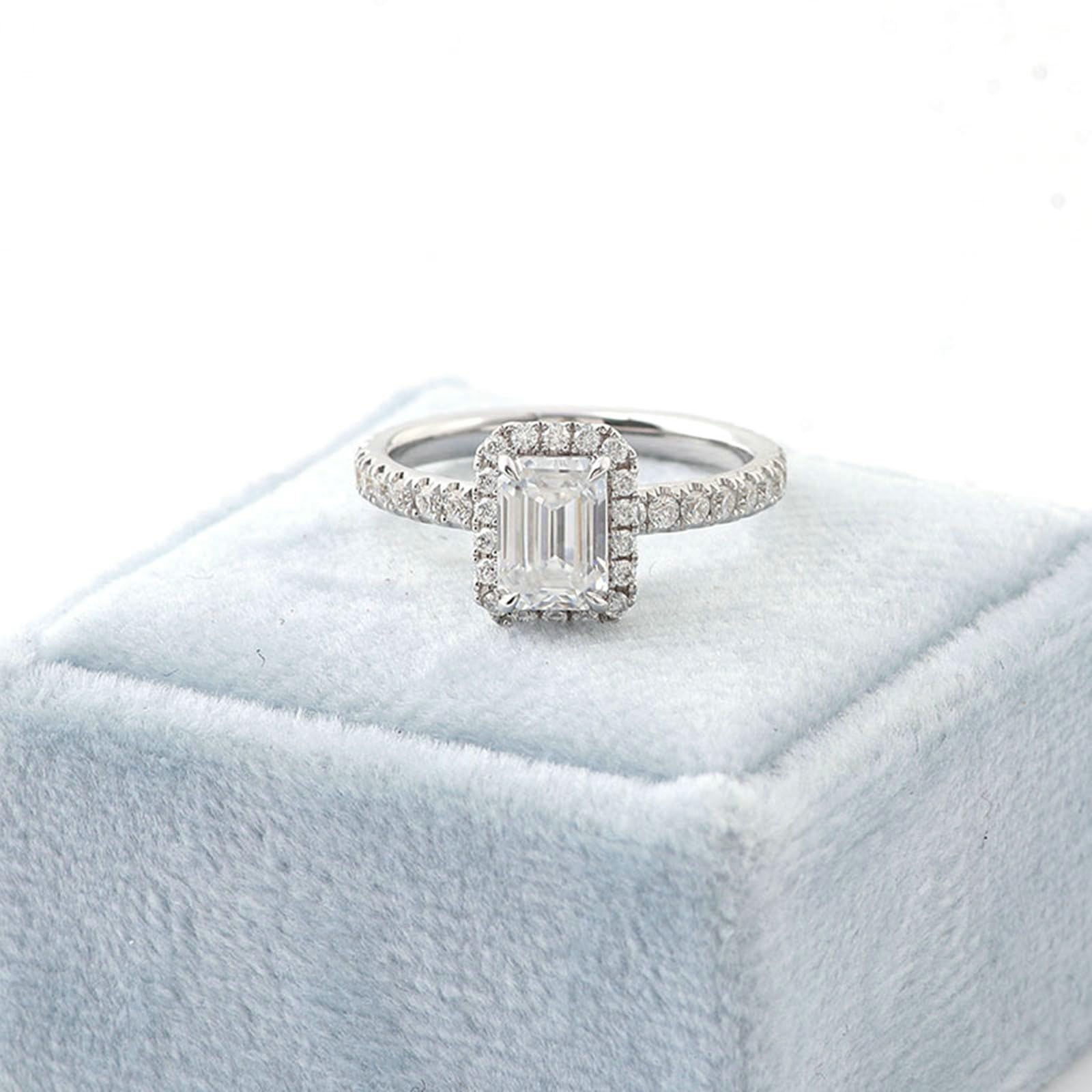 Pierścionek damski, pierścionek zaręczynowy dla kobiet, 14-karatowe białe złoto, elegancki półwieczność z moissanitem prostokątny 1ct-3ct pierścień vintage białe złoto na obietnicę
