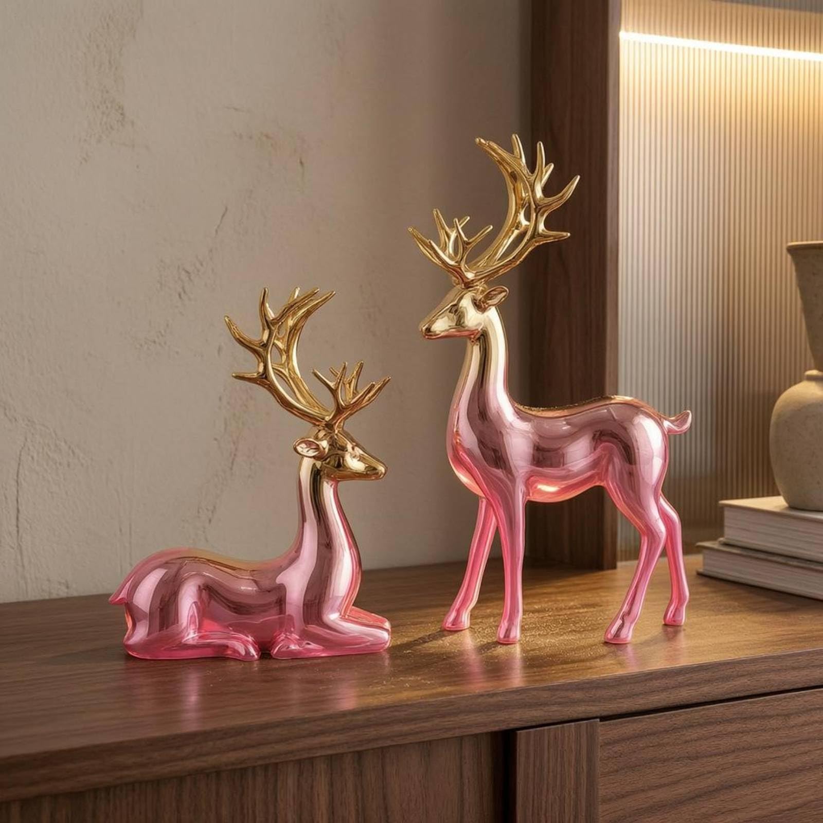 predolo Hirschornament aus Resin elektroplattierte Oberfläche Hirsch Dekofigur Wohndekoration Wohndeko für Wohnzimmer, Champagner