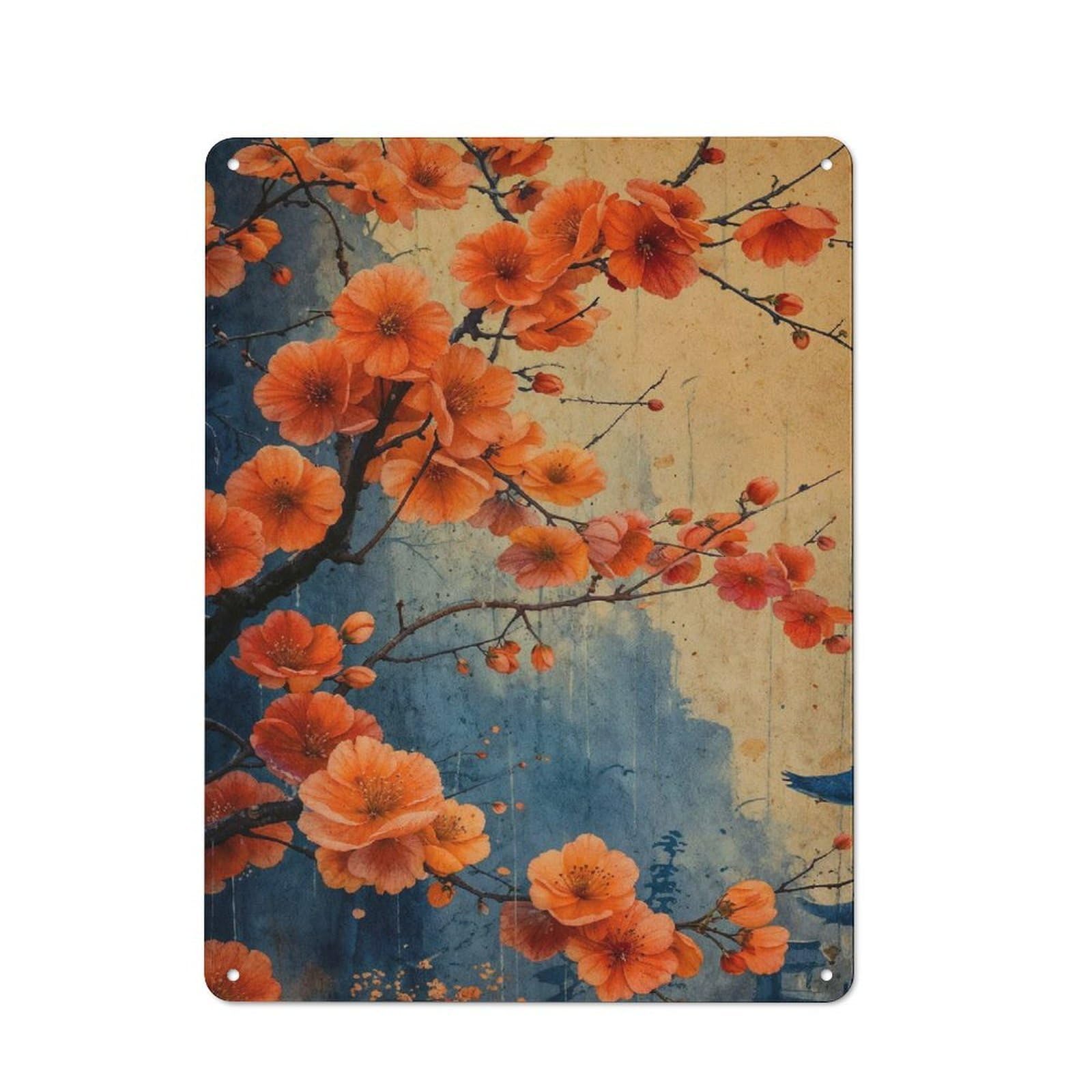 Junmoney Style-16 Creative Cherry Blsossom Japan Metal Desk Wall Sign 40X30cm, Study Room Decor For Home Office, Reading Corner Or Bedroom