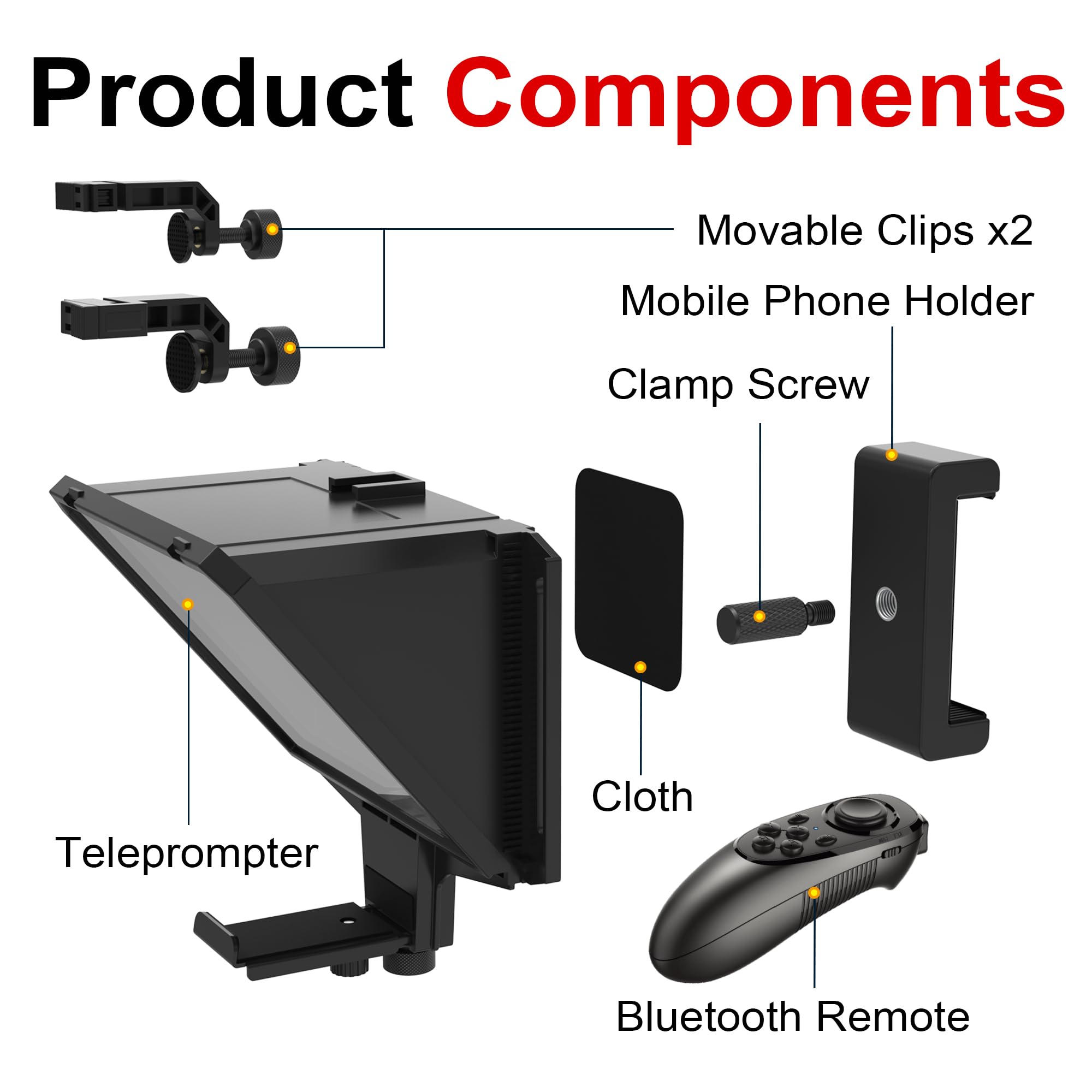Nelyrho Tragbarer Teleprompter für Handy und Kamera, 70/30 Glas