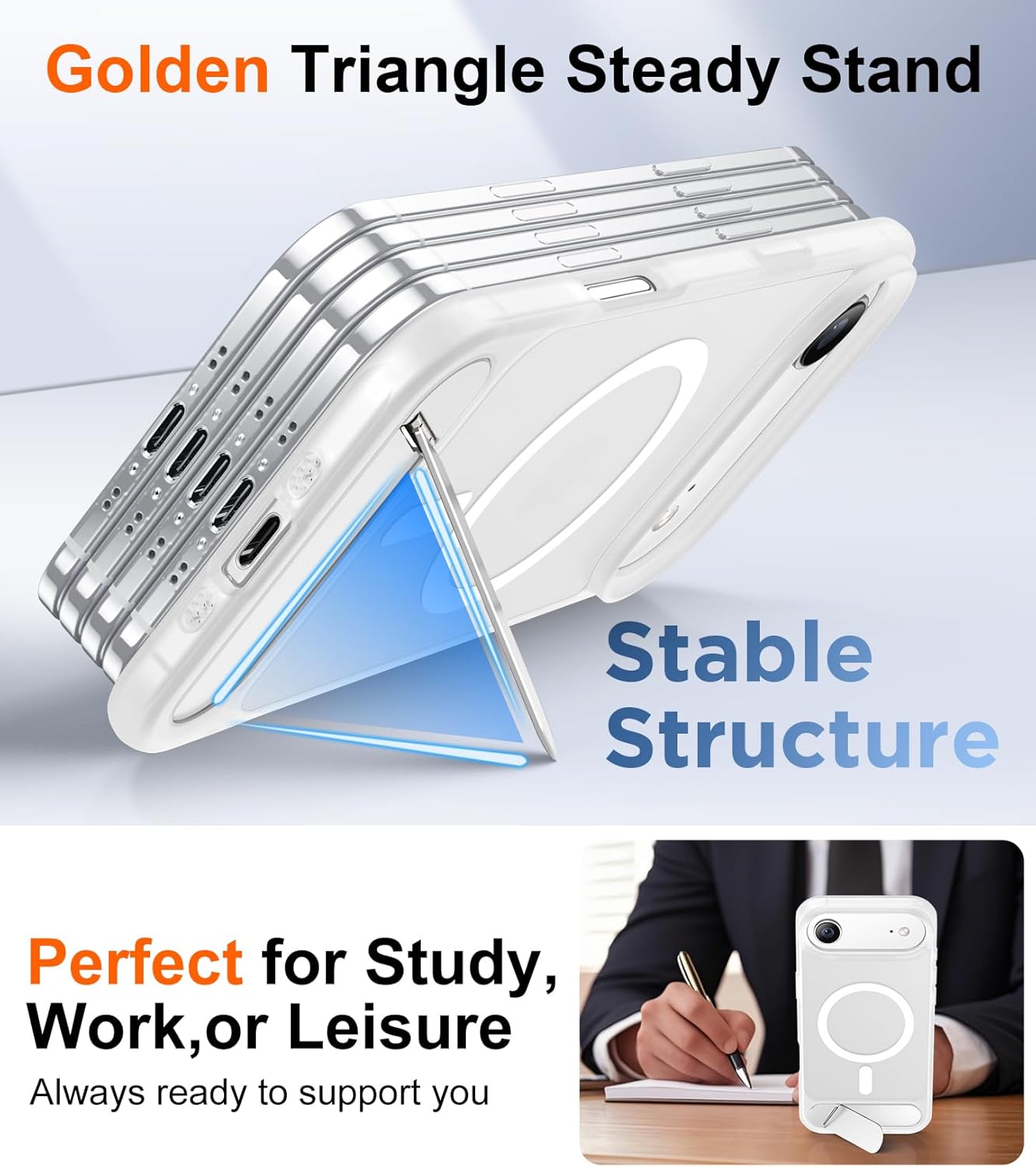 Temdan Designed for iPhone Air Case, [Built-in Invisible Kickstand][Compatible with MagSafe][Military Grade Shockproof] Slim Translucent Matte Phone Case 6.5 inch (Clear Matte) - Image 4