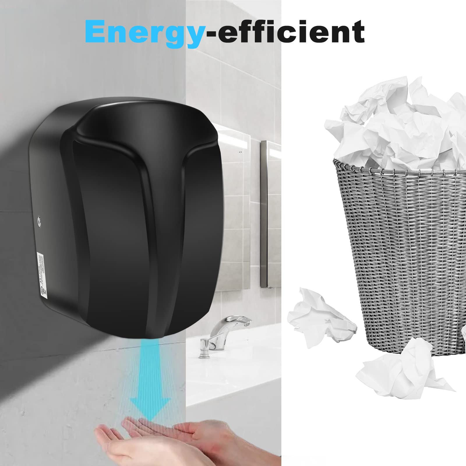 QL Händetrockner 7-10 Sekunden Trocknen,Elektrische Händetrockner Automatische,Edelstahl Händetrockner für Wandmontage,für Küche Badezimmer Toilette 1150W Schwarz