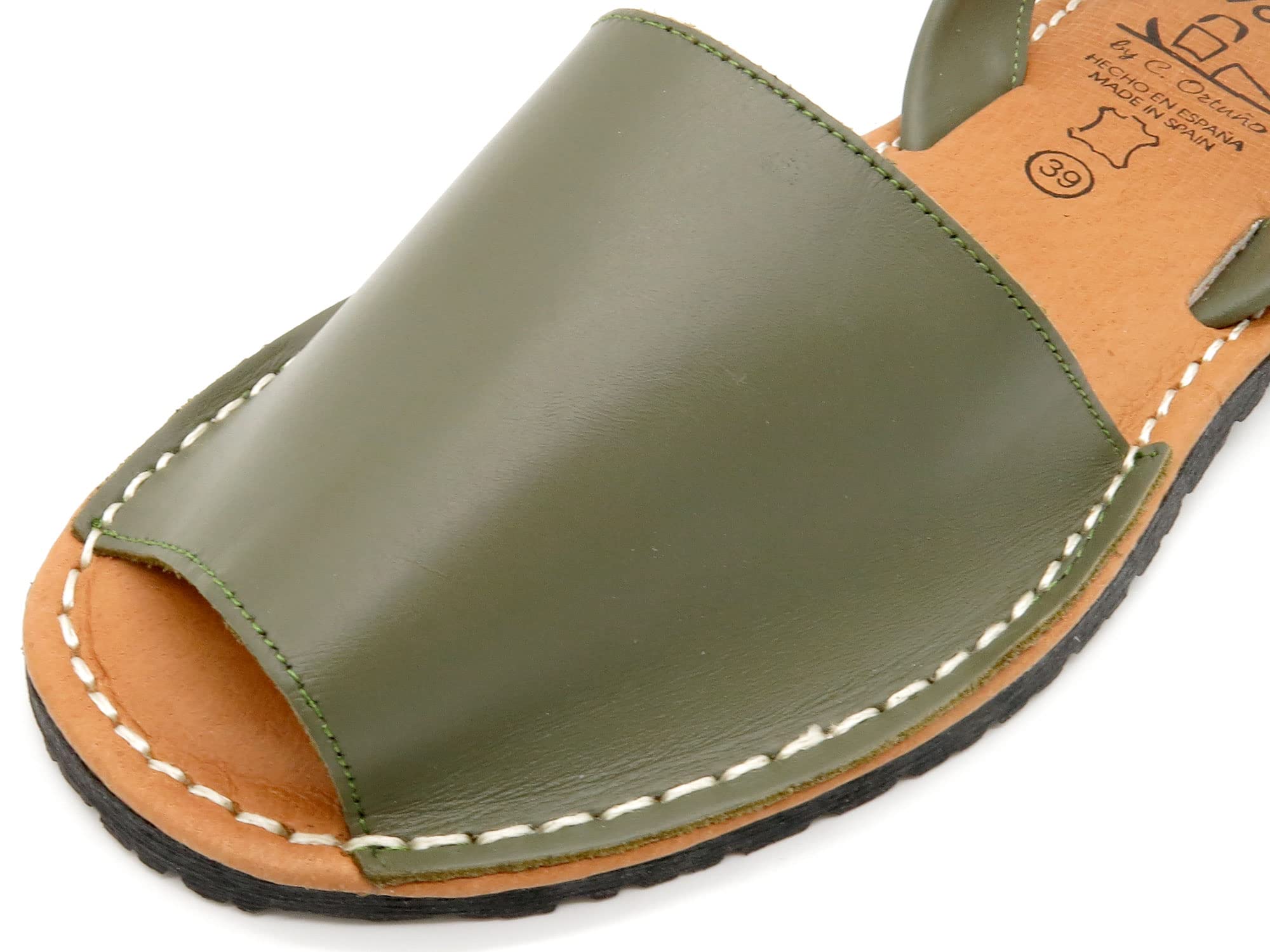Avarca Damen Sandalen Leder Menorquina Echtleder Decksohle gepolstert spanische Menorca Barca Sommerschuhe grün EU 42