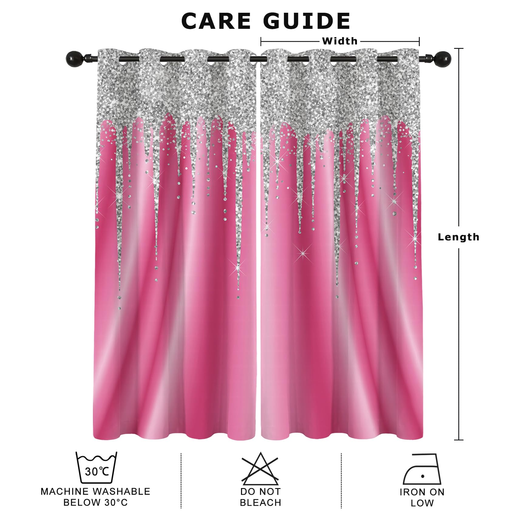 Glitzer Rosa Vorhänge Wohnzimmer Blickdichte Glamour Prinzessin Kinderzimmer Gardinen mit ösen Thermo Vorhang Gegen Kälte Verdunklungsvorhänge für Schlafzimmer 2er Set H 137 x B 117 cm