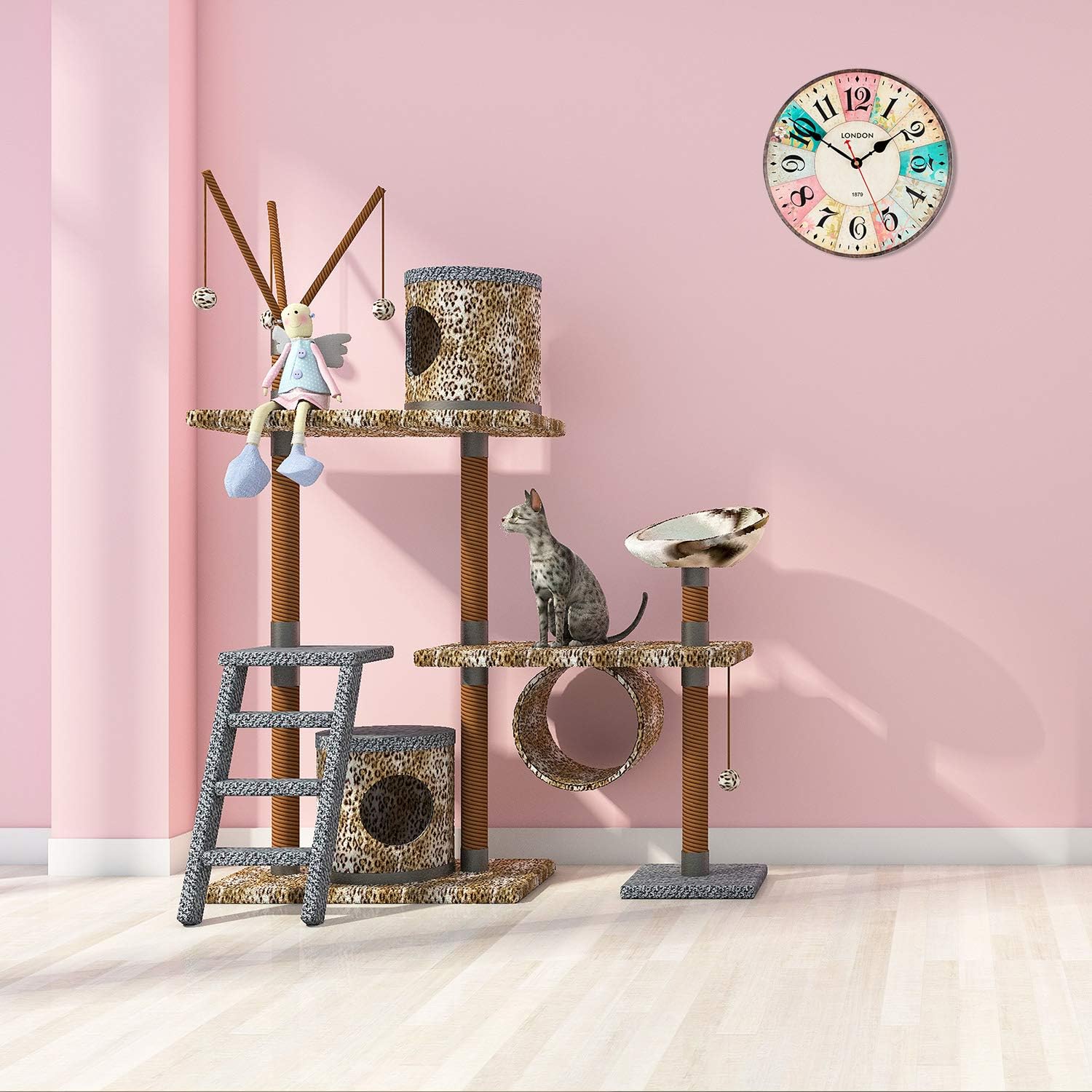 KI Store Wall Clocks Decorative Silent Pink Wall Clock for Girls 12-Inch Bedroom Living Room Kitchen