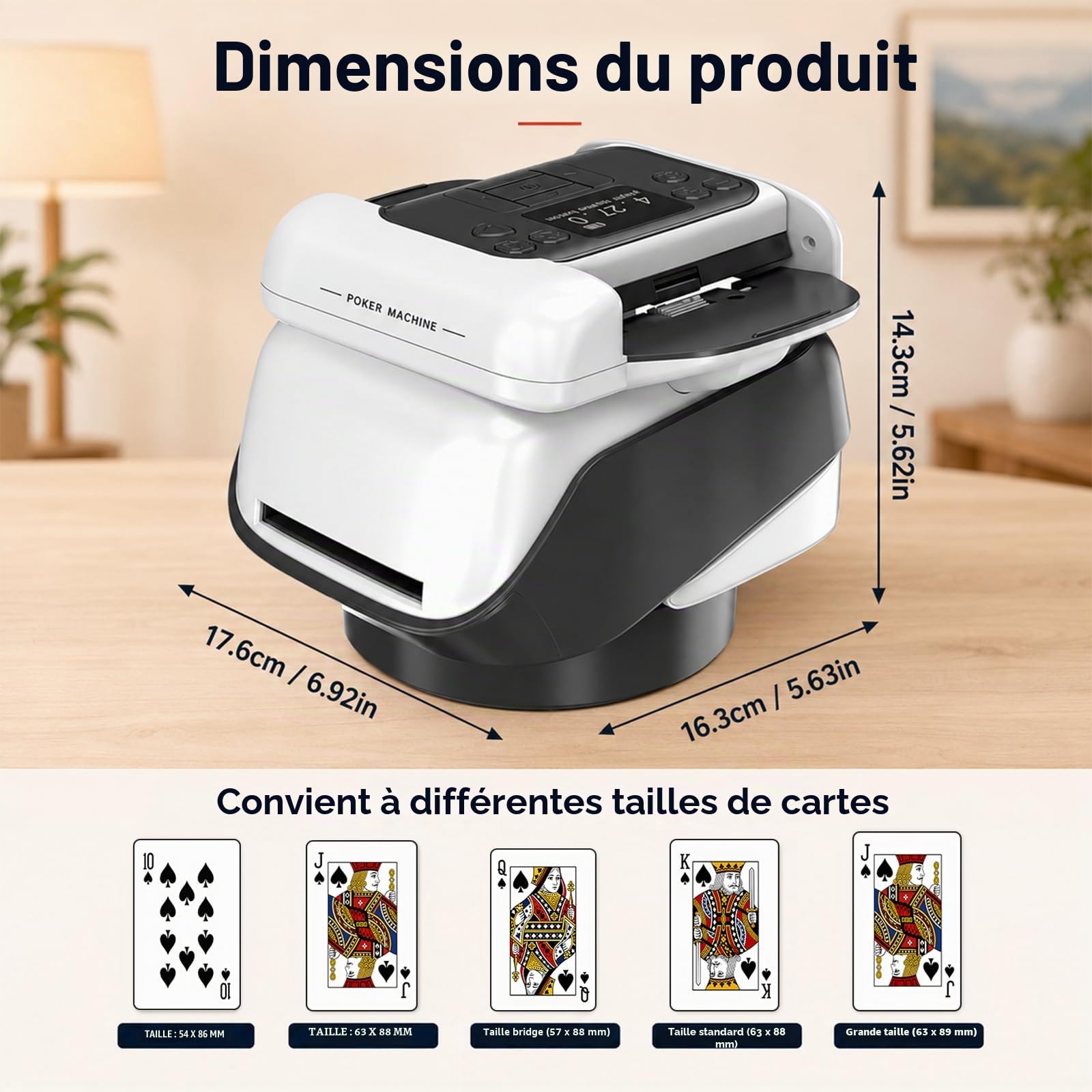 Mélangeur et Distributeur de Carte Automatique 2-en-1, Distributeur Cartes Jeu Automatique pour 2-8 Joueurs, 360° Rotation Rechargeable, Compatible avec UNO/Poker/Tous Types de Cartes