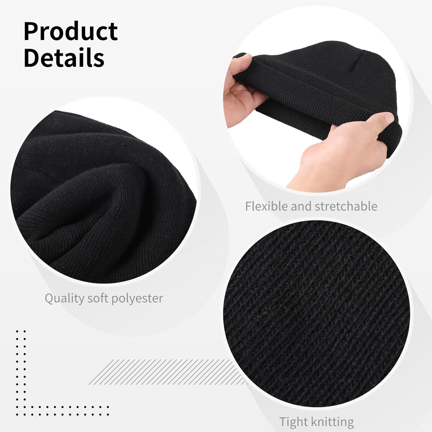 25 Pcs Warm Knit Hats, Black Color Beanie, Winter Autumn Polyester Headwear, Comfortable Winter Beanie Cuffed Caps for Men Women, Indoor Outdoor Activities - Image 3