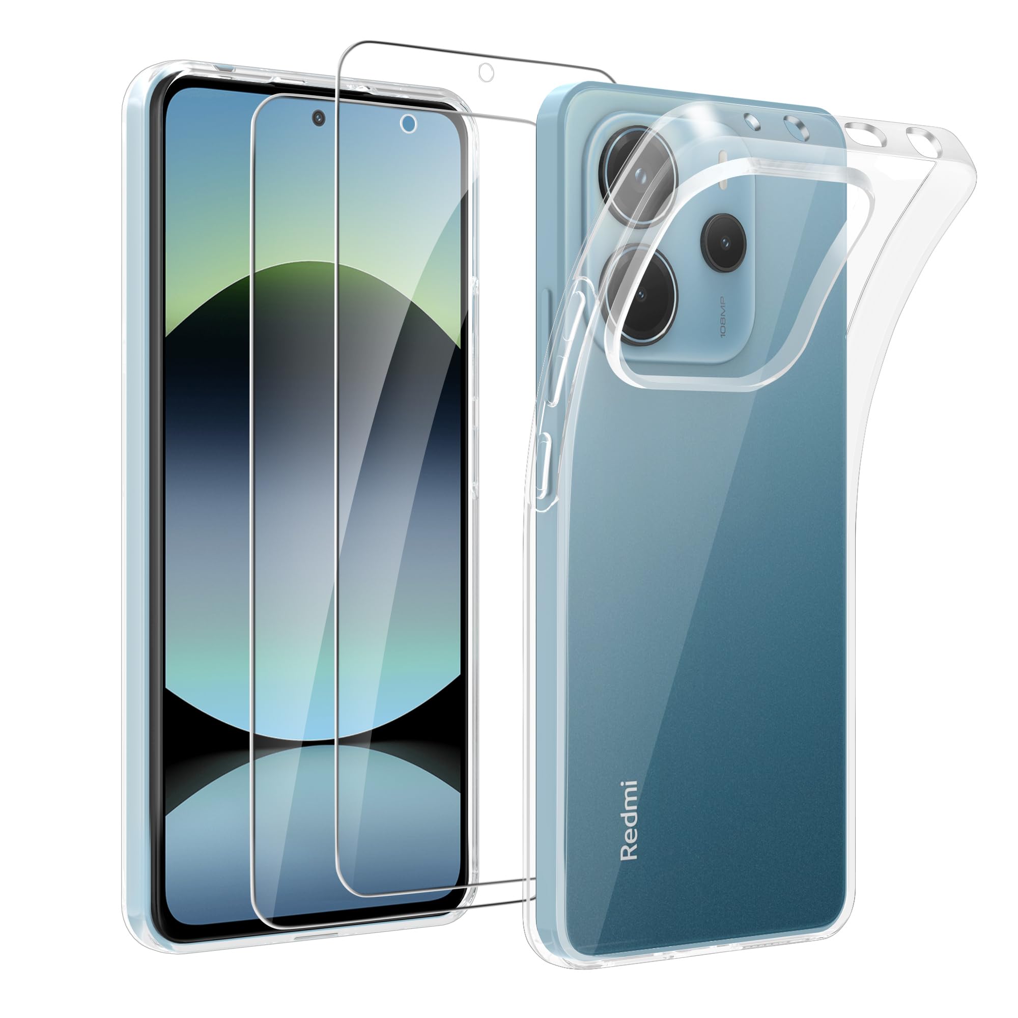 Tieeyivv Custodia per Xiaomi Redmi Note 14 4G Cover, Vetro Temperato Pellicola Protettiva Case Custodia Matte Sottile in TPU Morbido, Cover Protezione Anti-Caduta- Nero