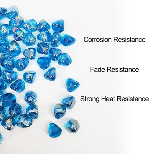 Miniatura 3 de Diamantes de vidrio ignífugo de 10 libras y 12 pulgada para chimenea natural o propano y paisajismo, 10 libras azul caribeño