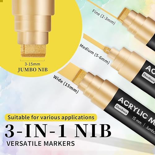 Miniatura 2 de 4 marcadores permanentes gigantes dorados  Bolígrafo de pintura acrílica gruesa de punta ancha de 0.591 in de ancho, marcadores de pintura acrílica