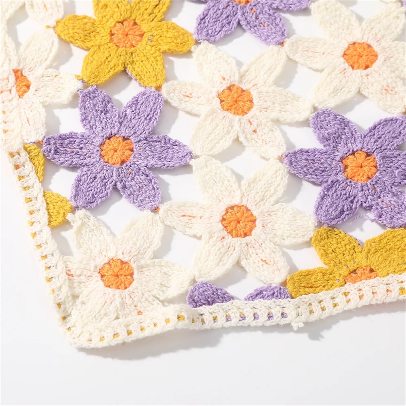 2 Piezas de Diademas de Bufanda Triangular de Punto for Mujer, Bandana con Flores Huecas, Accesorios for el Cabello para Mujer(Yellow 2)