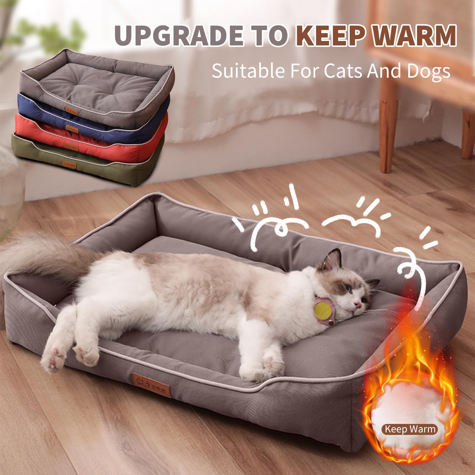 PETCUTE Cuccia per Cani in Tessuto Oxford, Morbido Letto per Animali Domestici Rettangolare,Cuccia Cane Interno con Base Antiscivolo,Cuscino Cane Impermeabile e Lavabile,Letto Divano per Cani