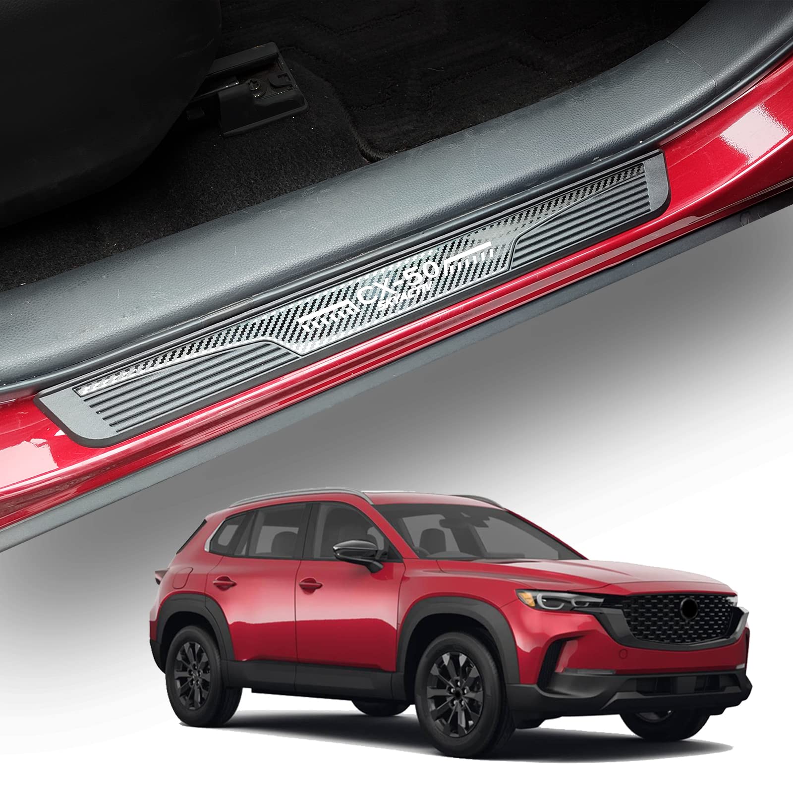 GZBFTDH Carbon Fiber Door Sill Protector for Mazda CX-50 CX50 2023 2024, Door Entry Guard Scuff Plate Trim Cover Accessories, Auto Interior Accessory Kick Panels 4pcs set