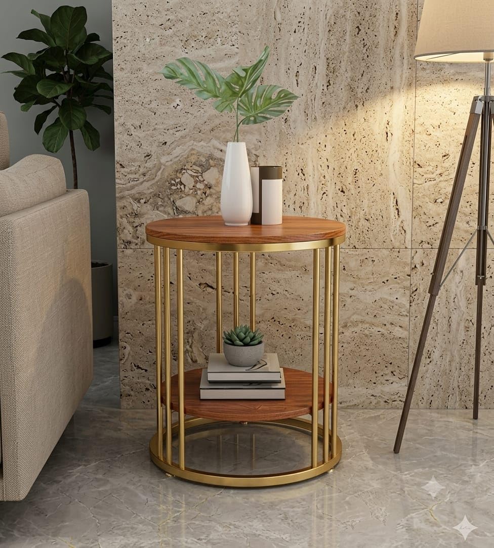 Modern Coffee Modern Round Farmhouse Coffee Table for Living Room Bedroom with Metal Frame end Table for Office Nesting Table with Stylish Look Coffee Table (GoldenBrown)-image-10