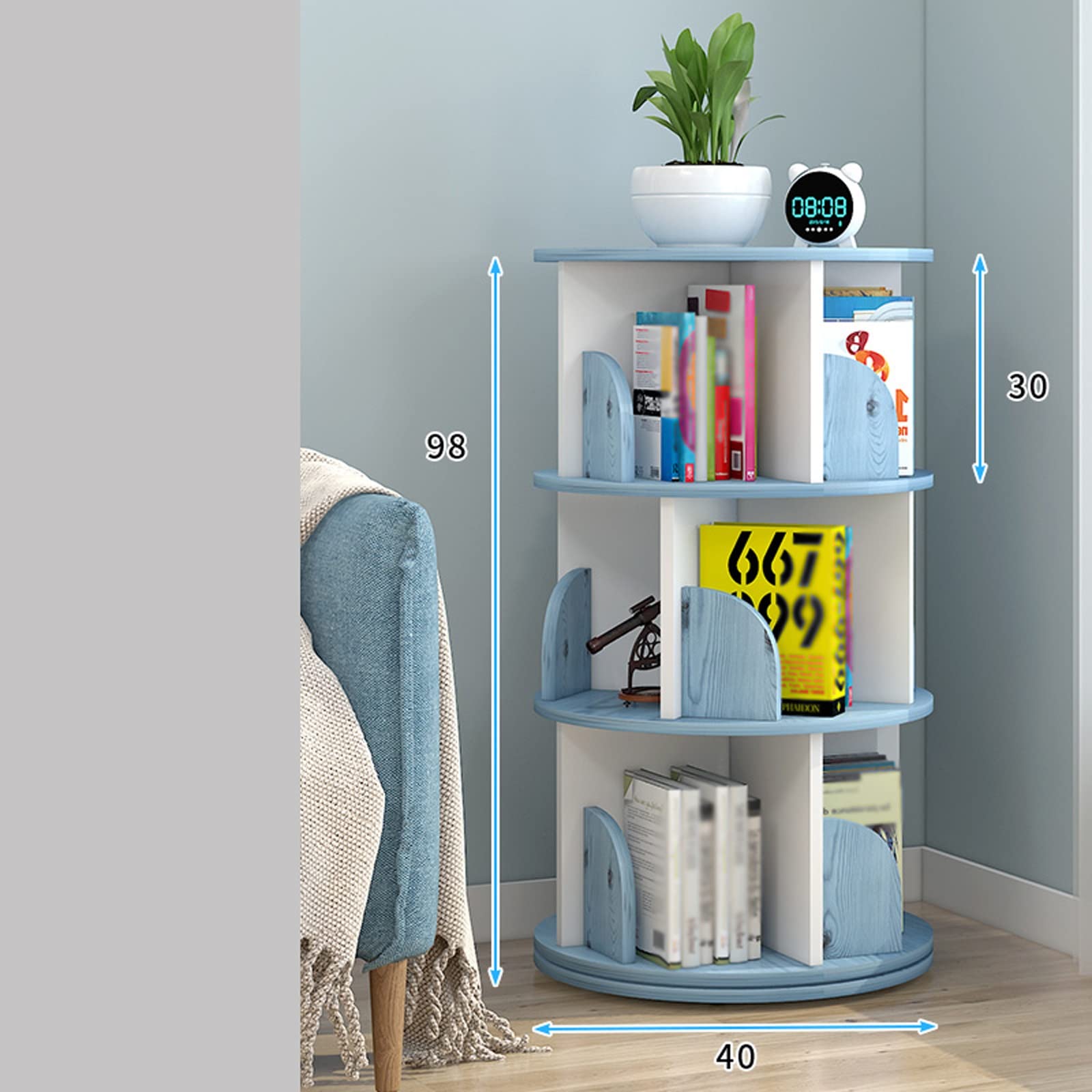 Scaffale per libri illustrati per bambini, con rotazione a 360 gradi, blu, 40 x 98 cm