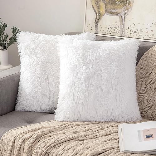 Paquete de 2 fundas de almohada de lujo de la serie de piel sintética, decorativas, peludas y esponjosas, estilo merino, mongol para sofá, cama, 12