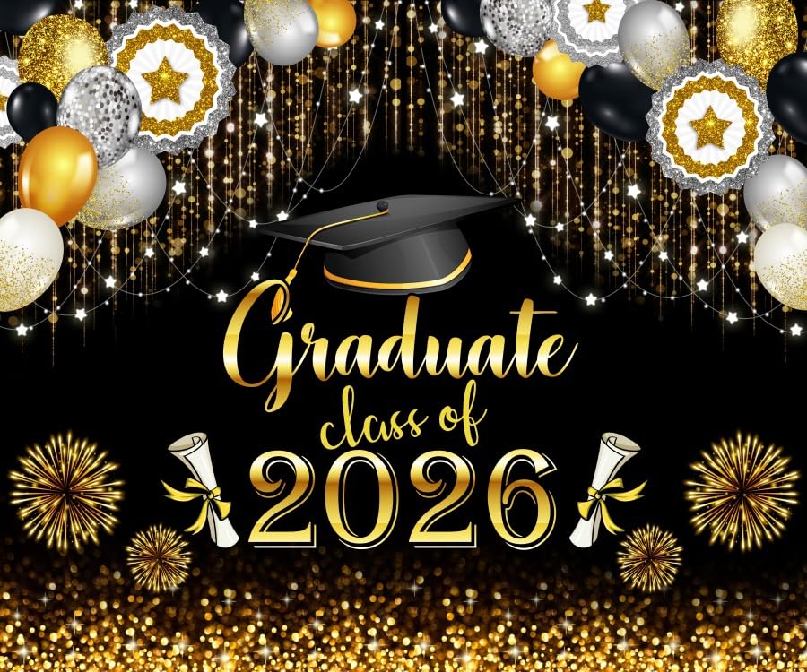 DASHAN 10x8ft Class of 2026 Graduate Backdrop for Photography Bachelor Graduation Backdrop for Party Decorations Conggrats Grad Ceremony Celebrations