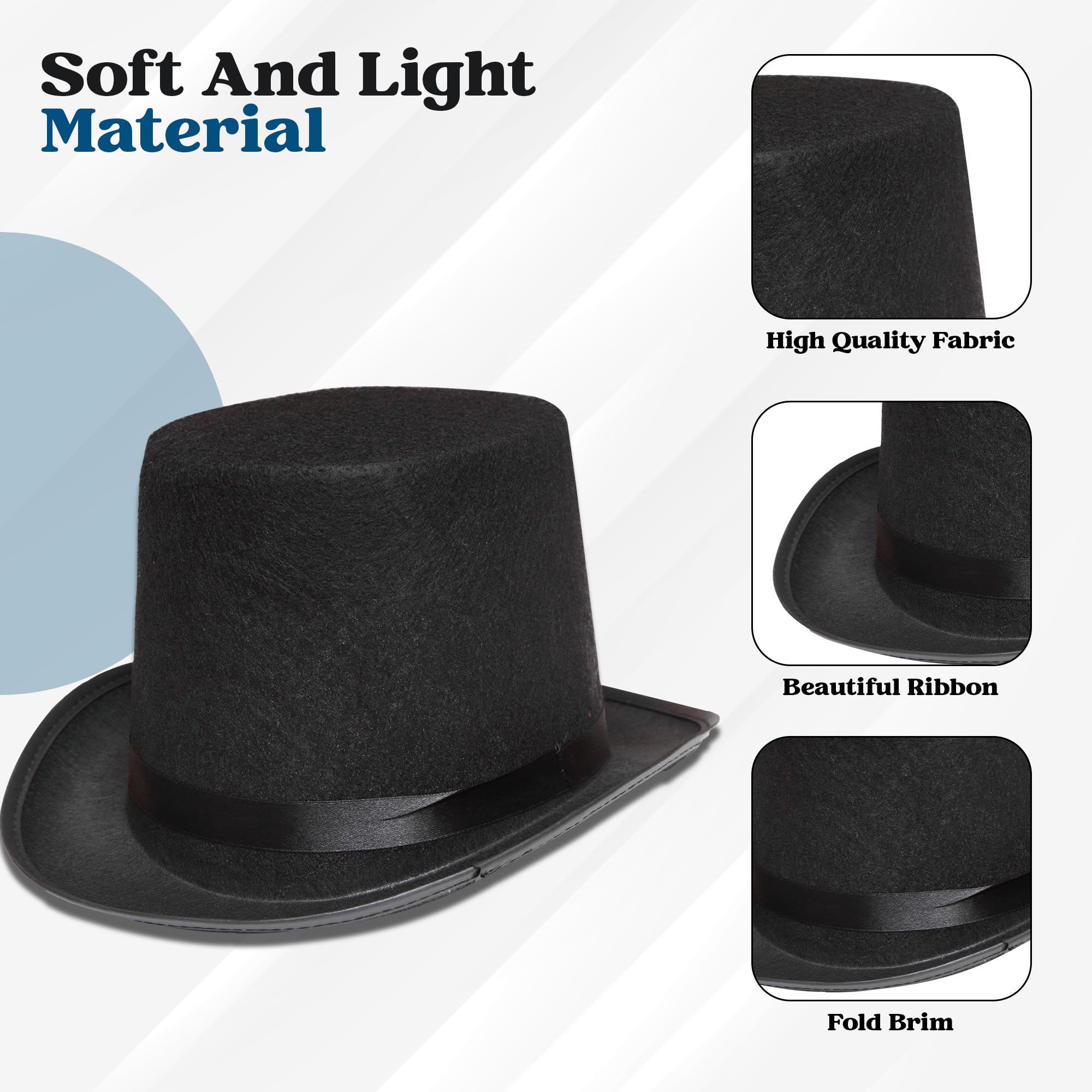 HiFEN® Top Hat Black Velour, Stylish Formal Accessory for Men, Vintage Design for Costumes Weddings - Image 3