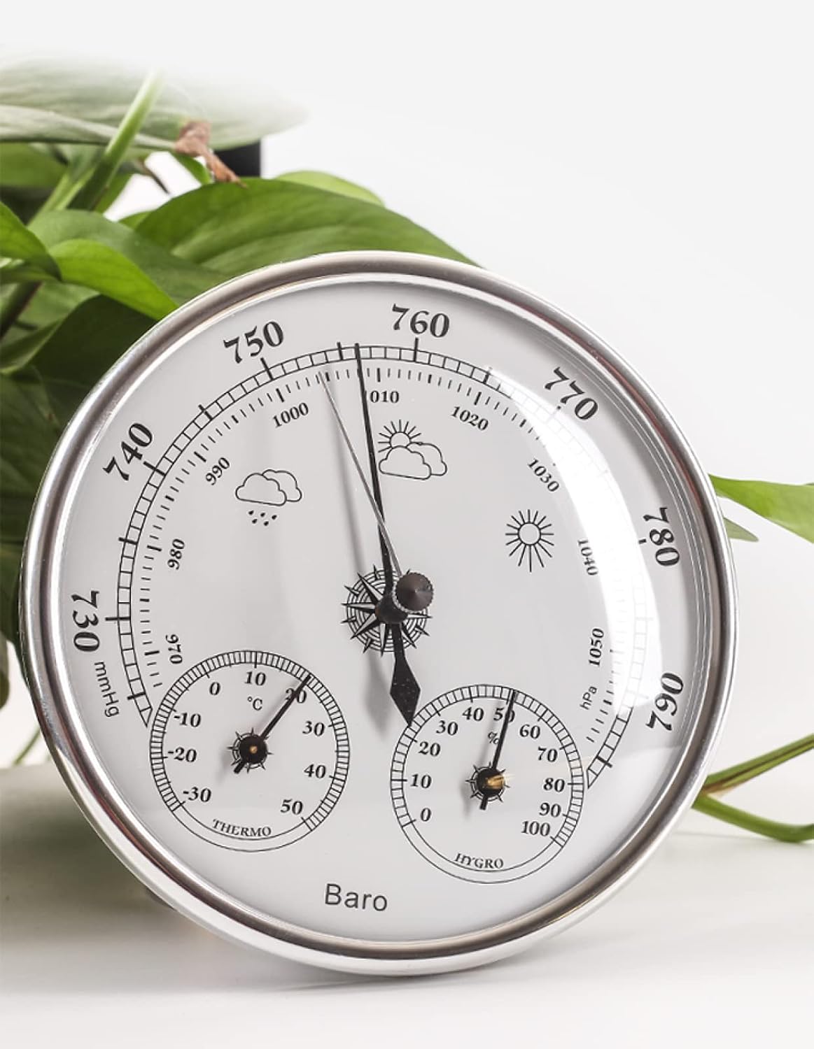 3 in 1 Barometer Wall Hanging Barometer Quality Precision Aneroid 128mm 3 in 1 Barometer with Thermometer and Hygrometer Humidity Silver Outdoor Fishing,Silver
