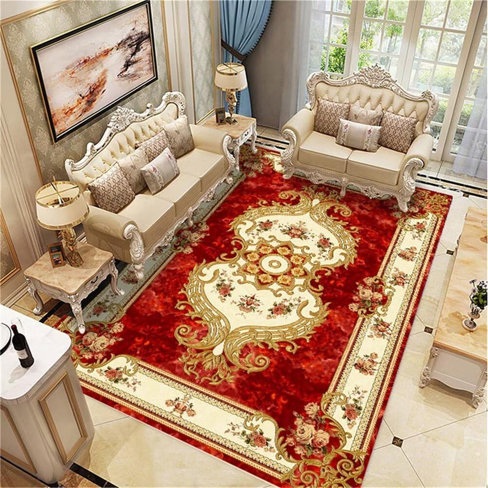 Tapis salon pas cher 200x200cm rouge lavable pour transformer votre intérieur sans stress