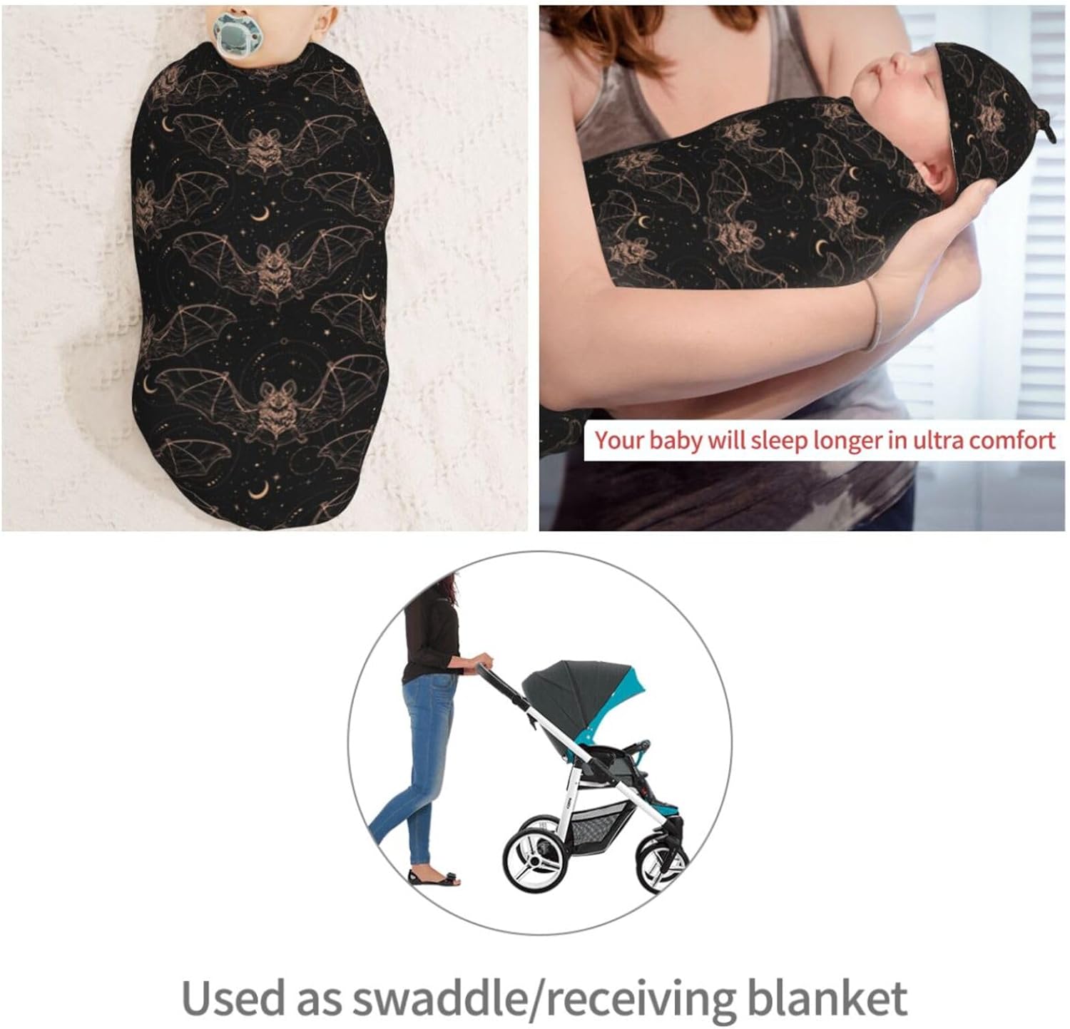 ナイトバット 月 新生児 おくるみ ブランケット 帽子セット ソフト ベビー 受け取りブランケット おくるみ サック ベビーシャワー