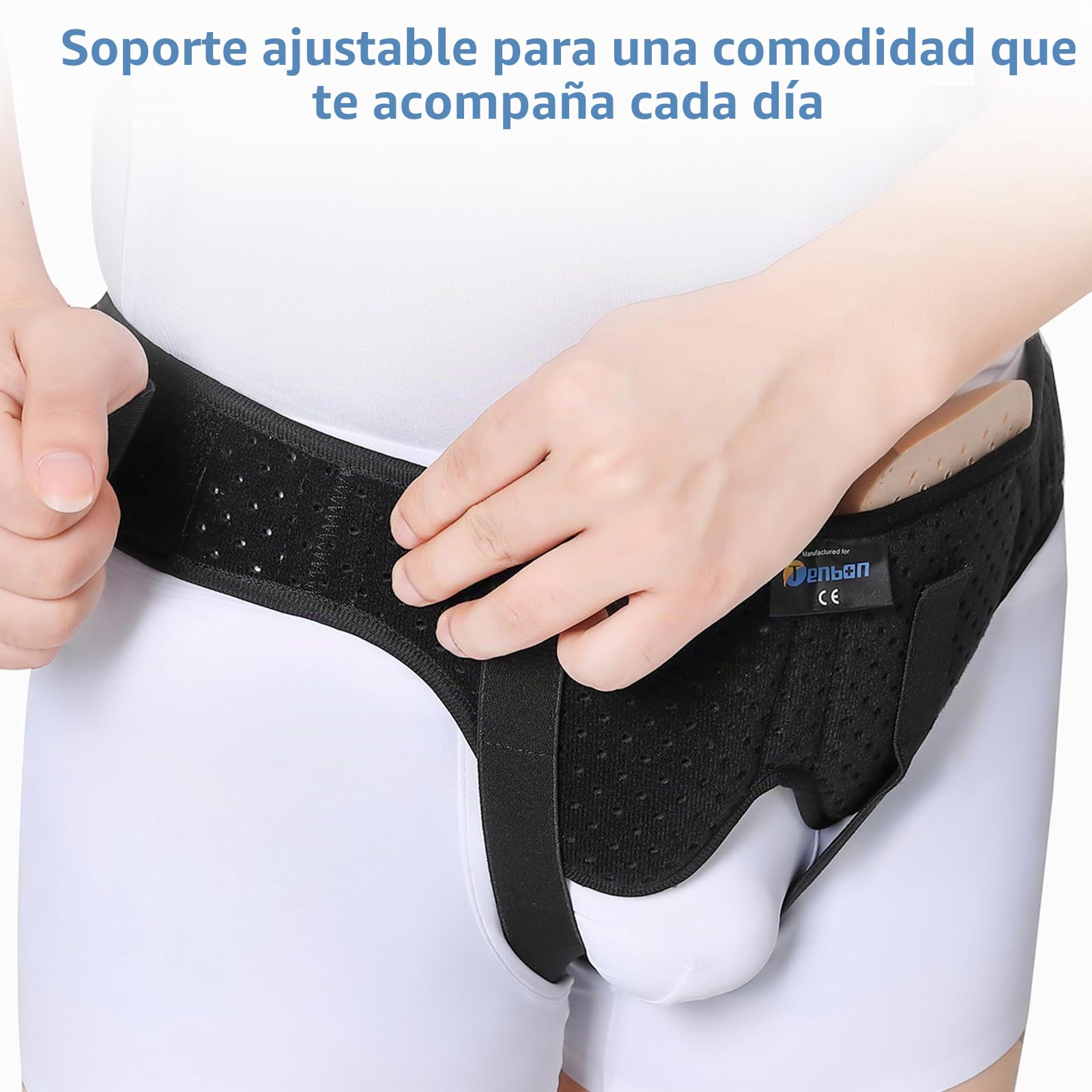Tenbon Cinturón Soporte Hernia Inguinal Hombre Mujer - Braguero Postoperatorio/Preoperatorio Universal con Almohadillas Extraíbles, Alivia Dolor Ingle Izquierdo/Derecho, Correa Ajustable (Large)