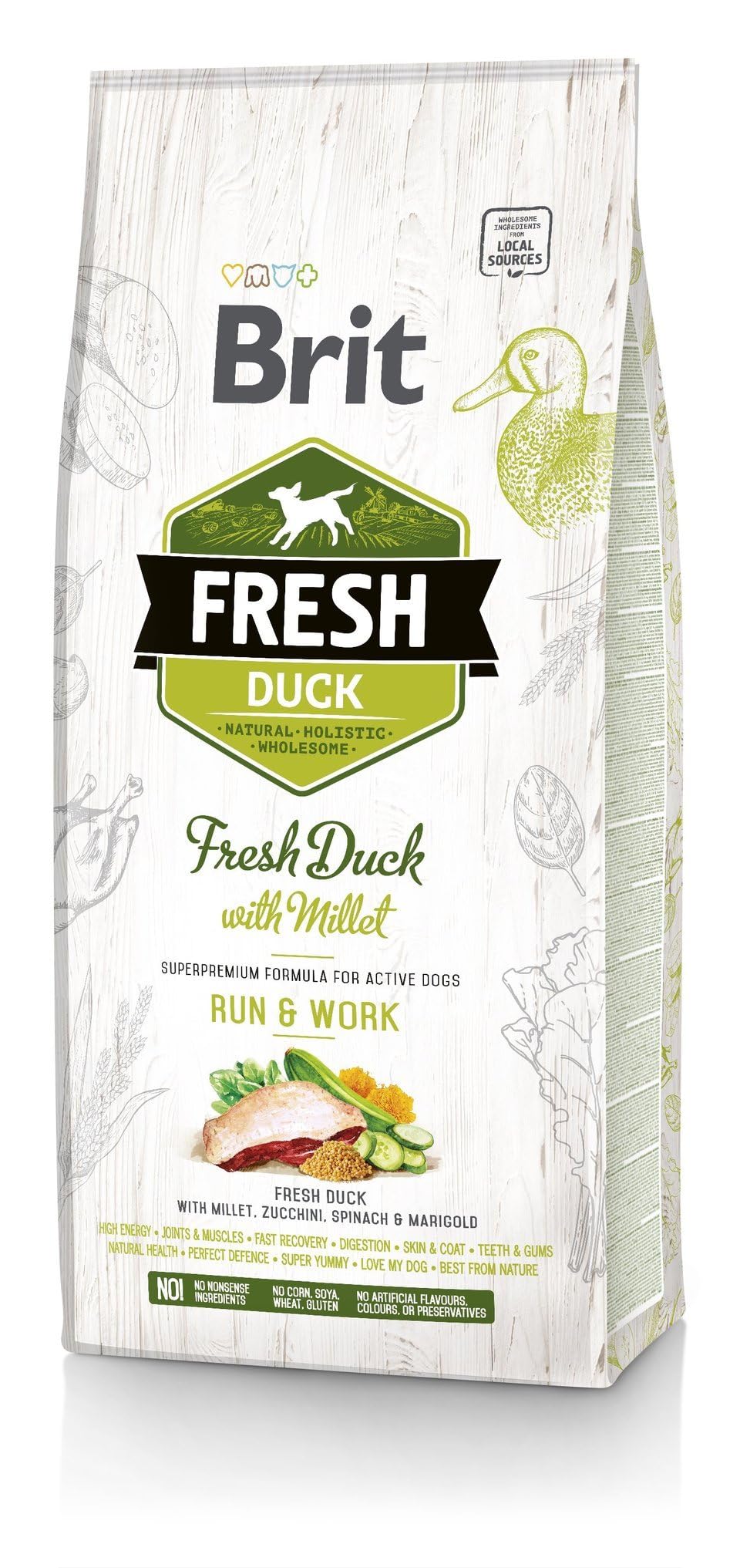 Kaczor Brit Fresh, Premium Karma dla aktywnych psów, świeża kaczka z proso, 12 kg