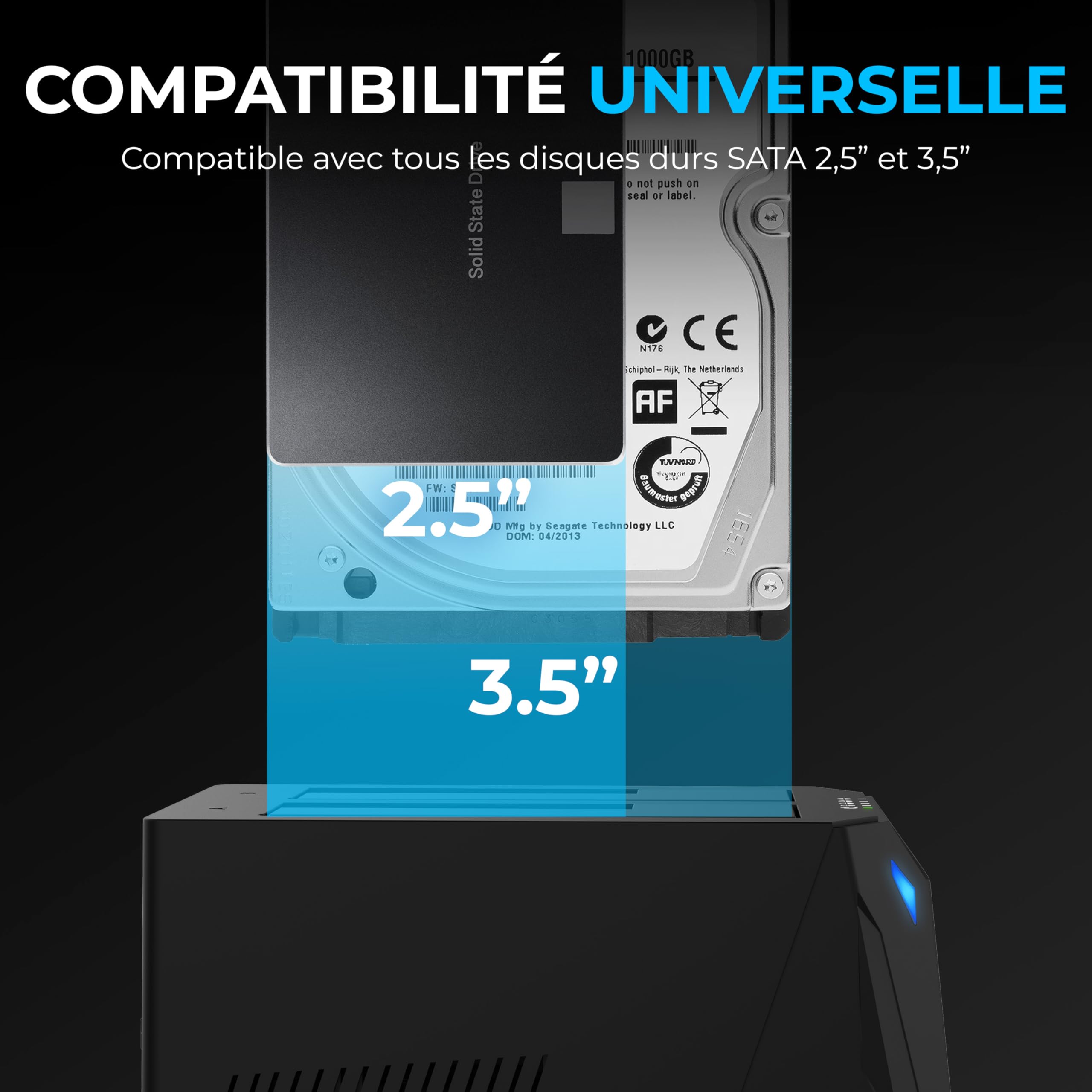 SABRENT Boîtier Disque Dur 3.5 2 Baies SATA USB 3.0 Adaptateur SSD/HDD Clonage Hors Ligne UASP