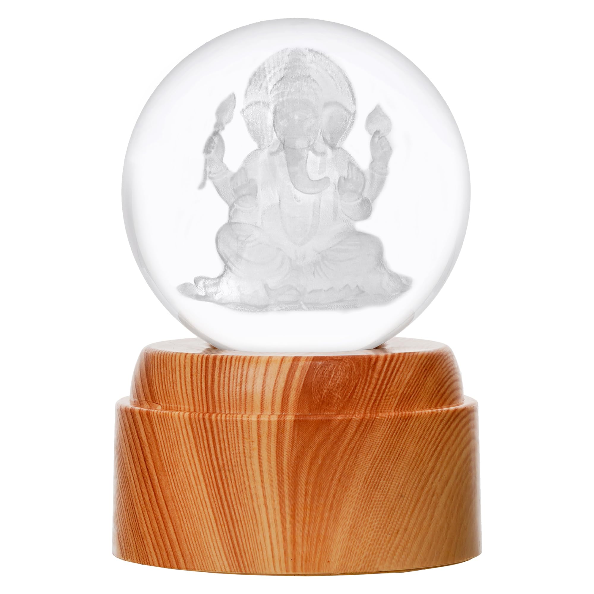 eCraftIndia Divine Lord Ganesha Idol Transparent Crystal Ball Night Lamp with Wooden Base Showpiece | Spiritual Table Lamp for Home Decor Office Hotel Living Room Gift for Diwali Housewarming 1