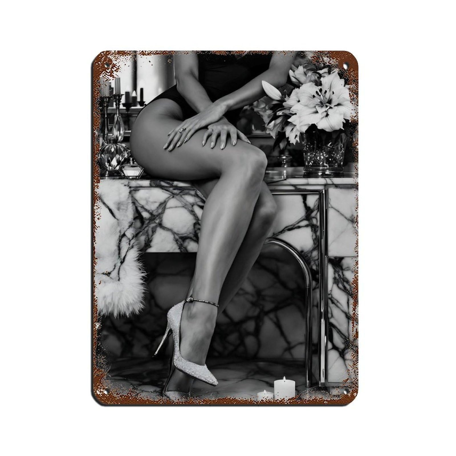 Glamorous White European Woman Body Art Retro Poster Metal Tin Sign Chic Art Retro Iron Painting Bar People Cave Cafe Family Garage Poster Wall Decoration 12x16inch(30x40cm)