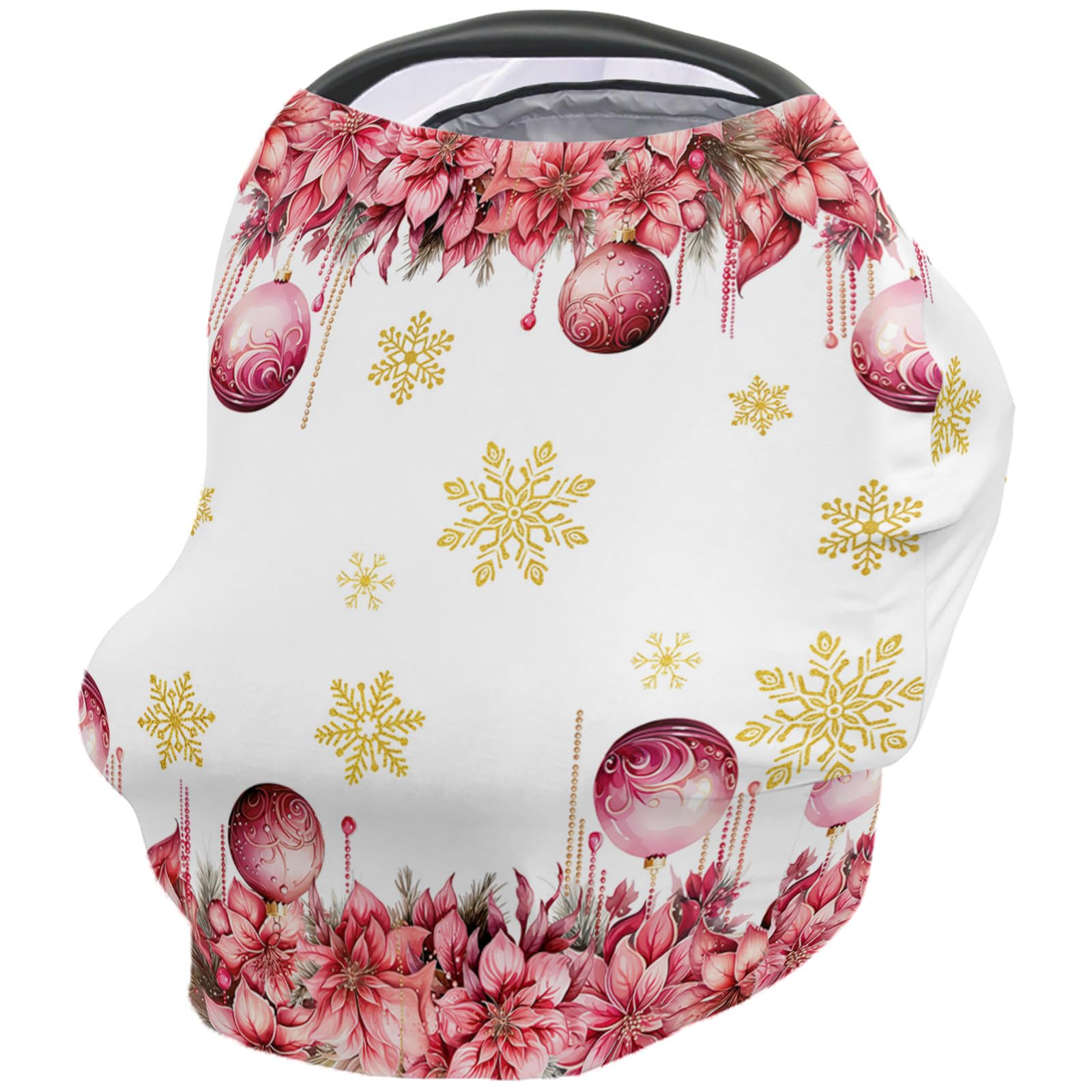 Nursing Cover for Breastfeeding Scarf, Merry Christmas Poinsettia Pink Baby Car Covers Super Soft Multi Use for Canopy Shopping Cart Cover Blanket Stroller Cover