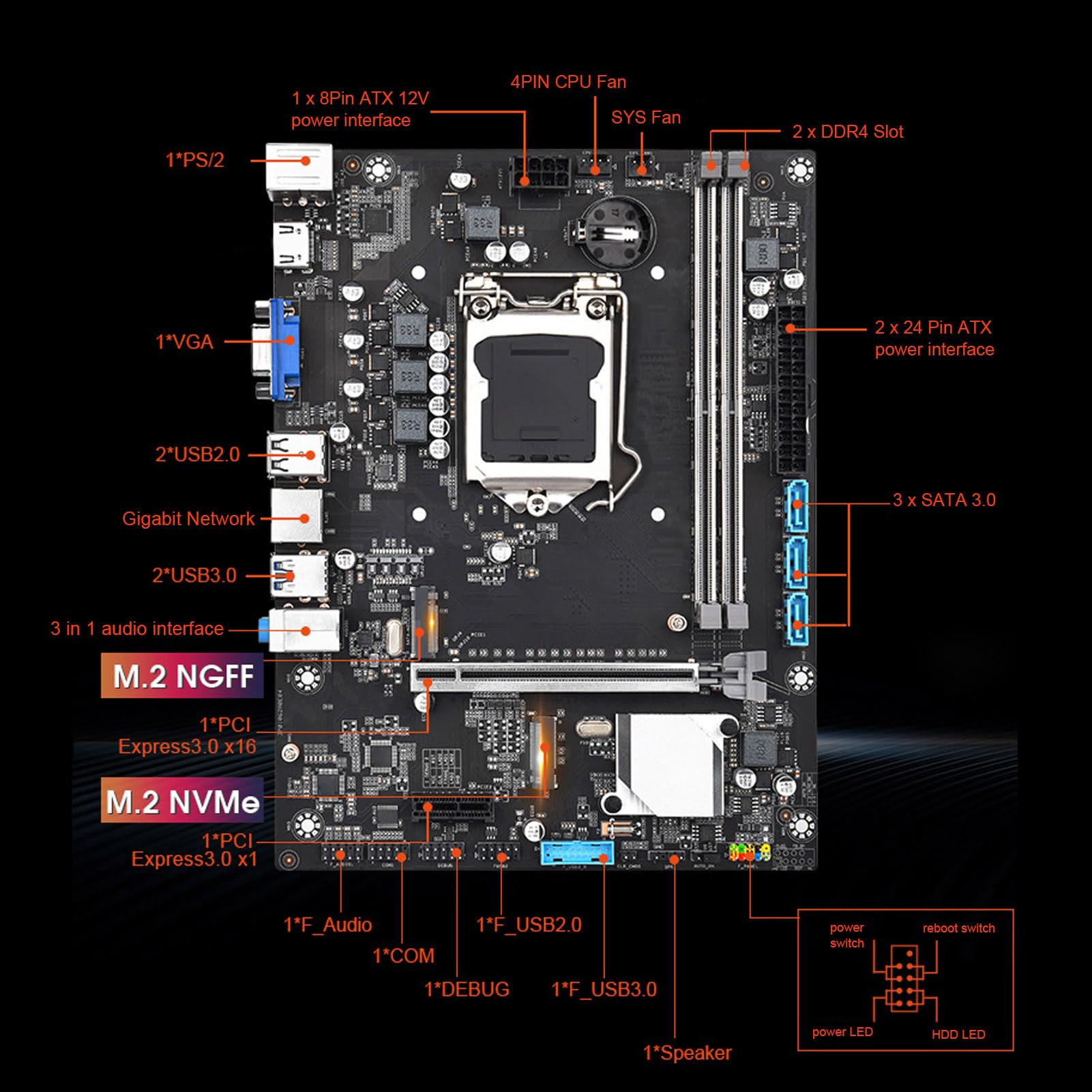 LGA 1151 Placa Base, M ATX DDR4 Red Gigabit HD Salida VGA Placa Madre del Ordenador para Core 6/7/8/9 Gen CPU I3/i5/i7 Serie