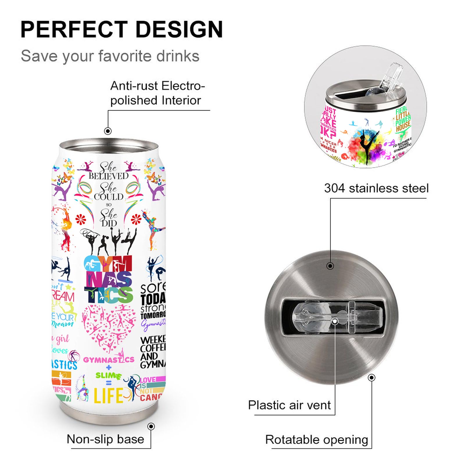 Gymnastics Tumbler Cup With Lid,Gifts For Gymnast Gymnastic Birthday Gift Stainless Steel Vacuum Coffee Mug Cup Gymnastic Gifts For Women Girls 17 Oz