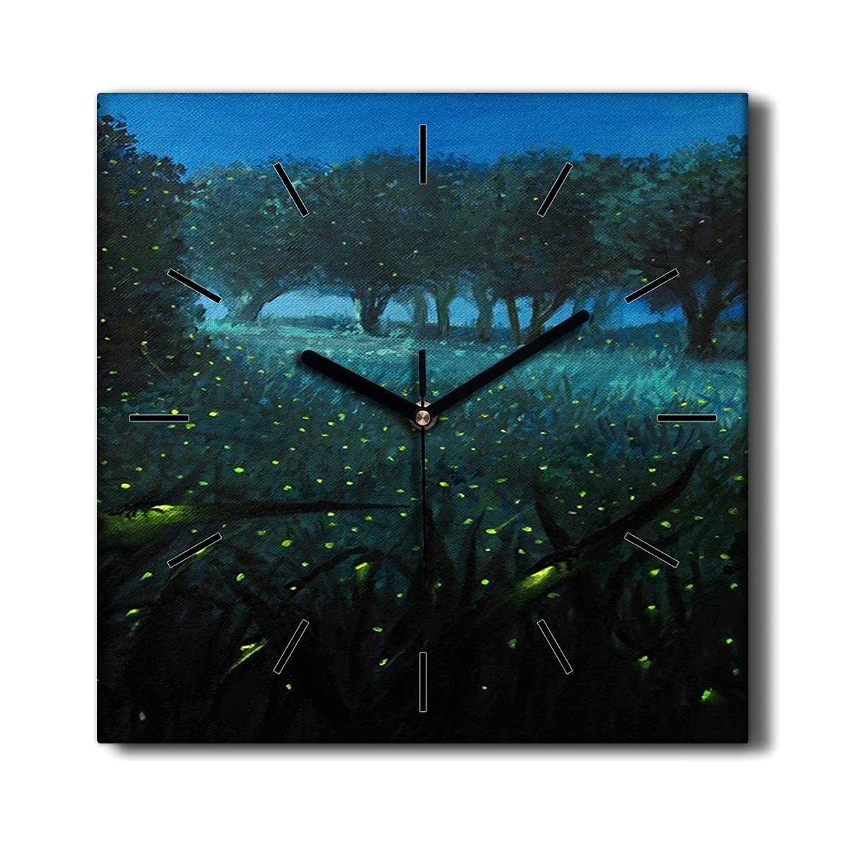 Horloge sur Toile 30x30cm Silencieuse pour Salon Décoration Murale Moderne Nuance Las Lucioles de Nuit