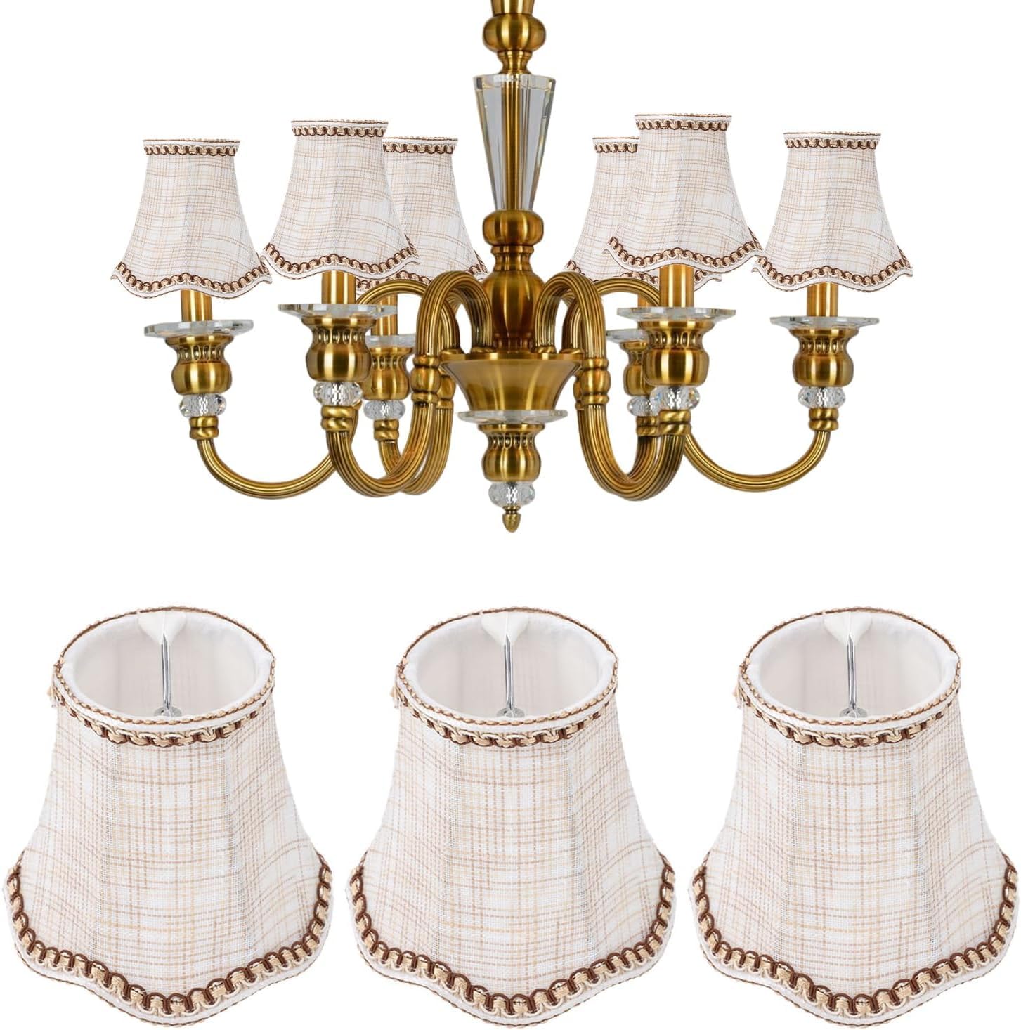 Cloth Lamp Shade, 3Pcs Clip On Cloth Candle Chandelier Lampshade Decorative Lamp Cover with Grid Pattern Desk Lightingshade Pendant Lamp Shade for E14 Bulb Candle Chandelier
