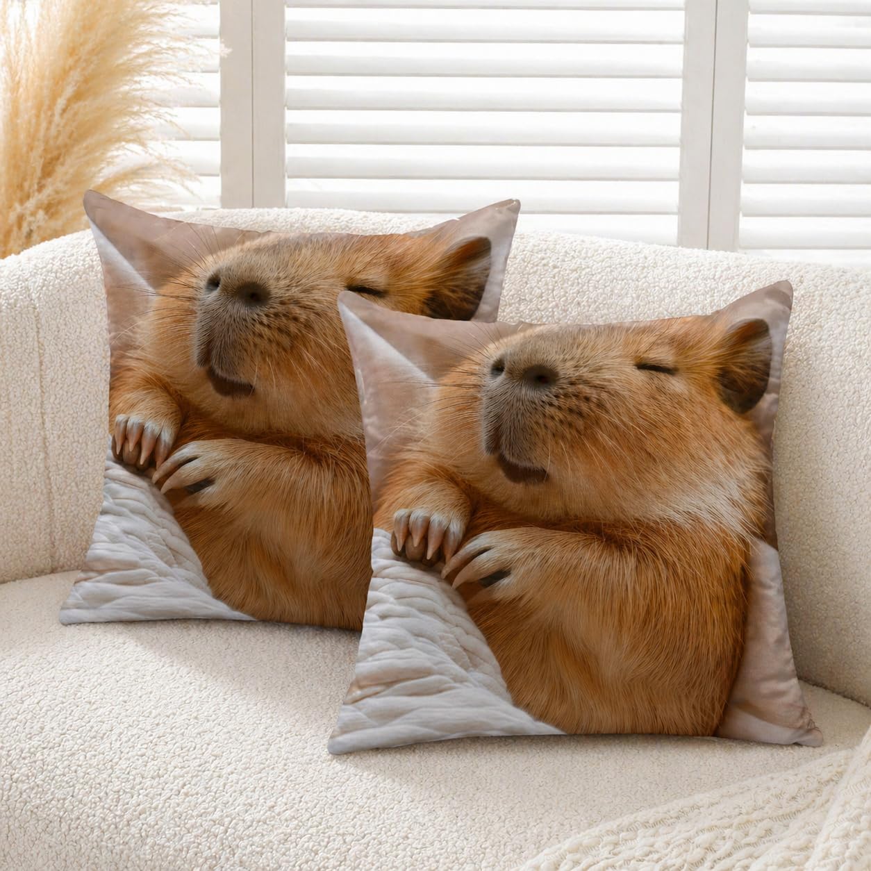 Gemdoit Cushion Covers 45 x 45 – Pack of 2 Super Soft Sofa Covers with Invisible Zipper, Square Decorative Capybara Print Throw Pillow for Living Room, 18 x 18 Inch