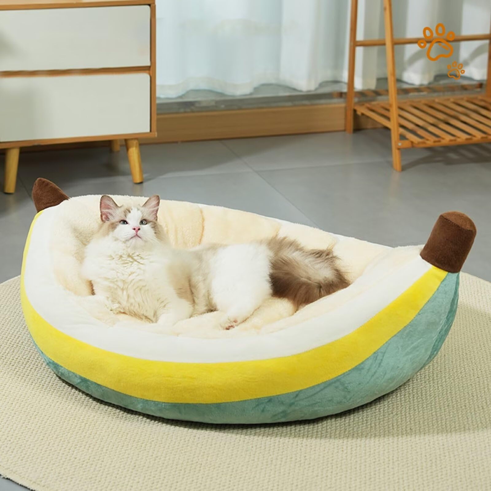 huraty Plush Small Dog Bed, Banana Pet Bed for Crate Kennel, Cat Calming Bed Washable Dog Bed Suitable for Pets Up to 15 lbs