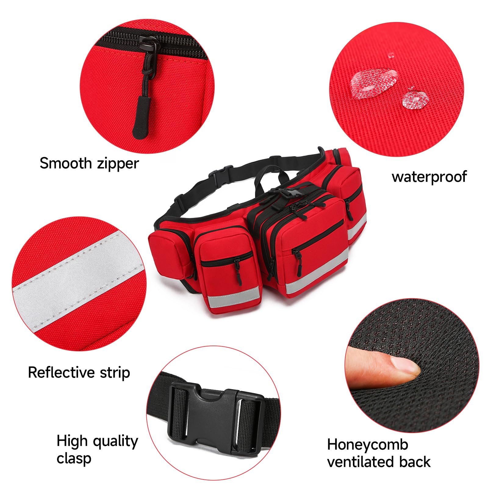 Riñonera grande de primeros auxilios, bolsas médicas de primeros auxilios EMS, bolsa de primeros auxilios vacía portátil con múltiples bolsillos internos y cinturón y hebilla ajustables, ideal para