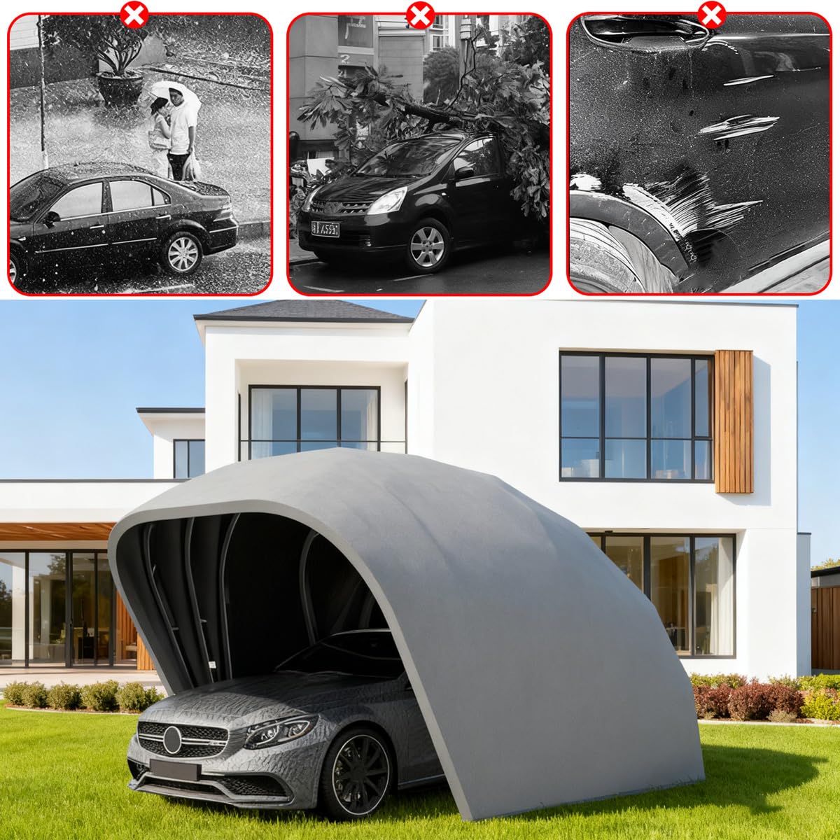 Carport Pieghevole Mobile in Acciaio Inossidabile, Resistente al Vento e Alla Neve