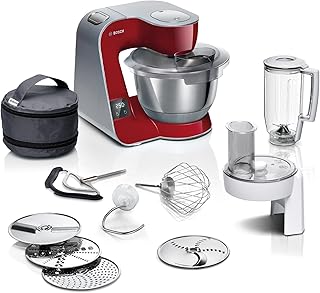 Bosch MUM5X720 Series 4 Food Processor Integrated Scales Stainless Steel Bowl 3.9 L Mixer 1.25 L Professional Dough Hook Whisk Dishwasher Safe Continuous Shredder 1000 W Dark Red